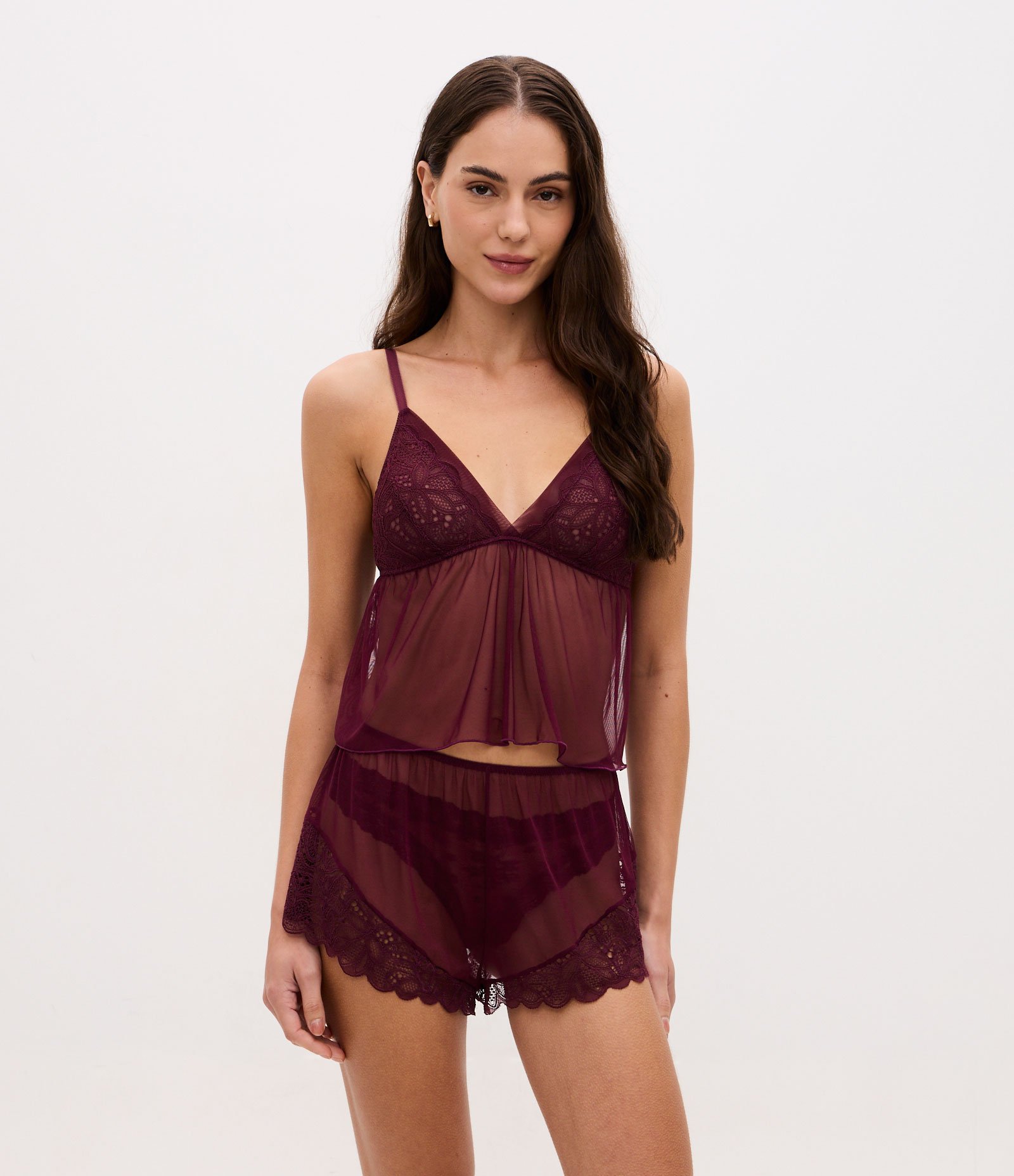 Pijama Short Doll em Tule com Detalhes em Renda Vermelho 2