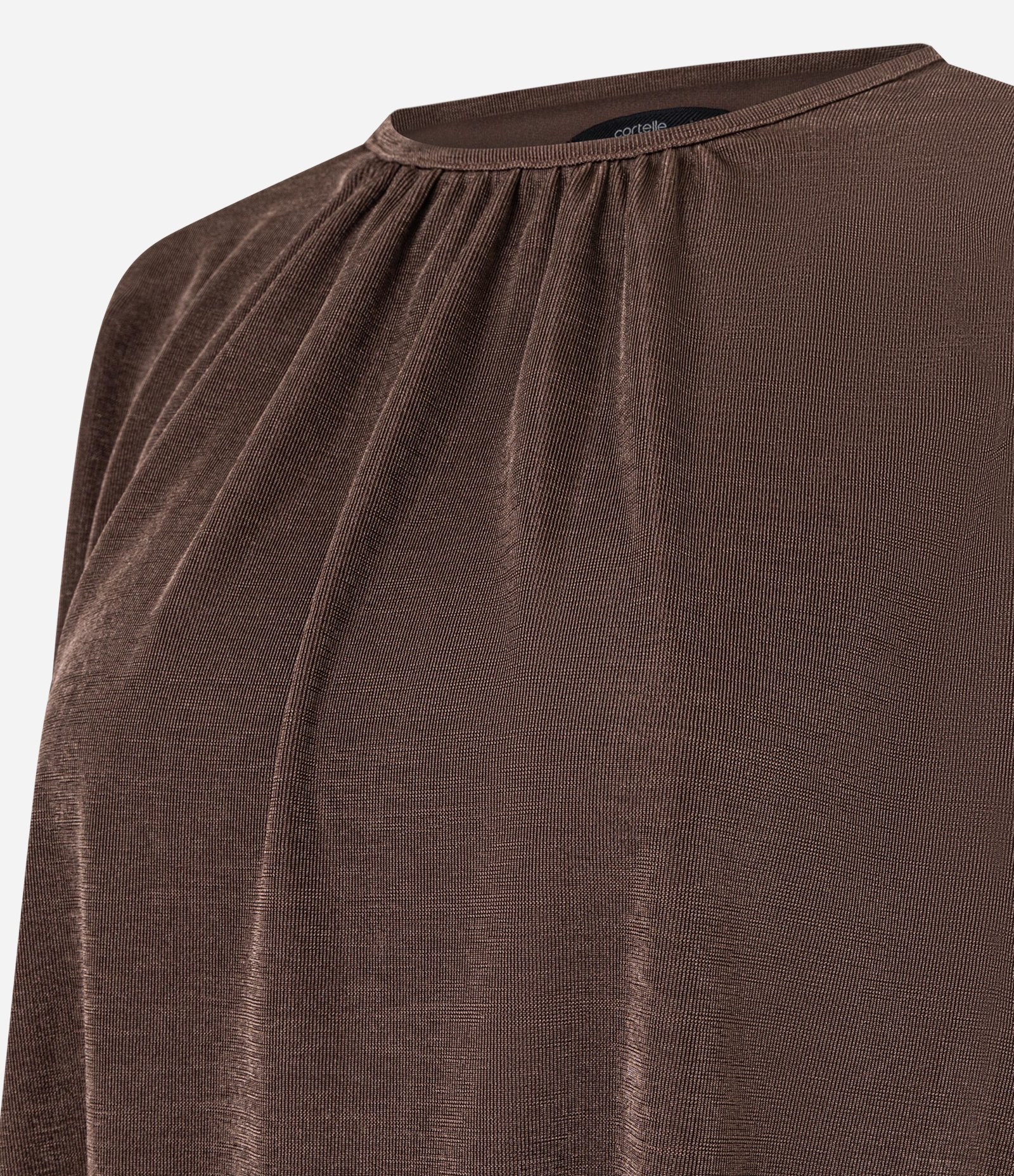 Blusa em Ribana com Ombreiras e Leve Brilho Marrom 2