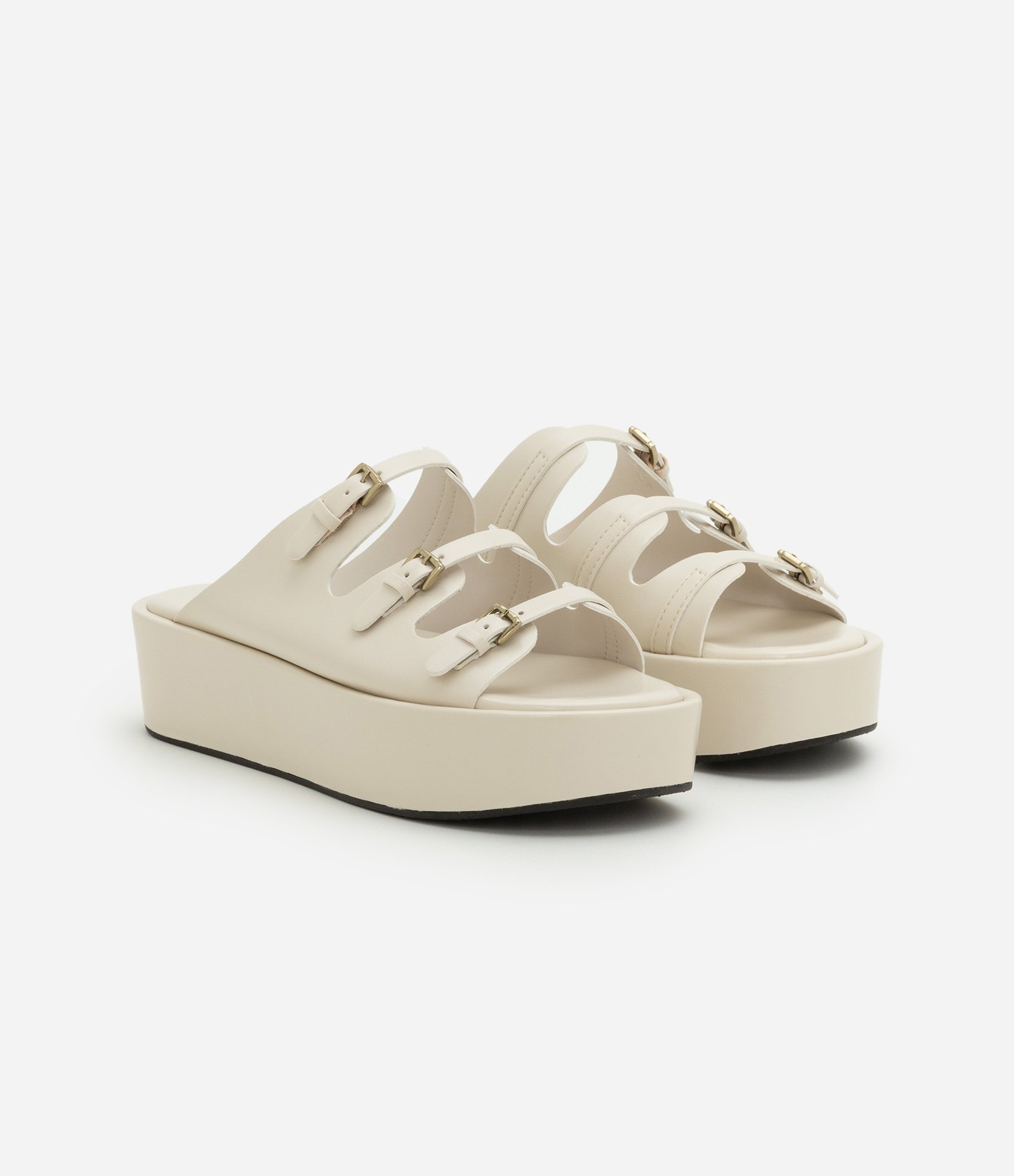 Sandália Faltform em PU com Mini Fivelas Off White 2