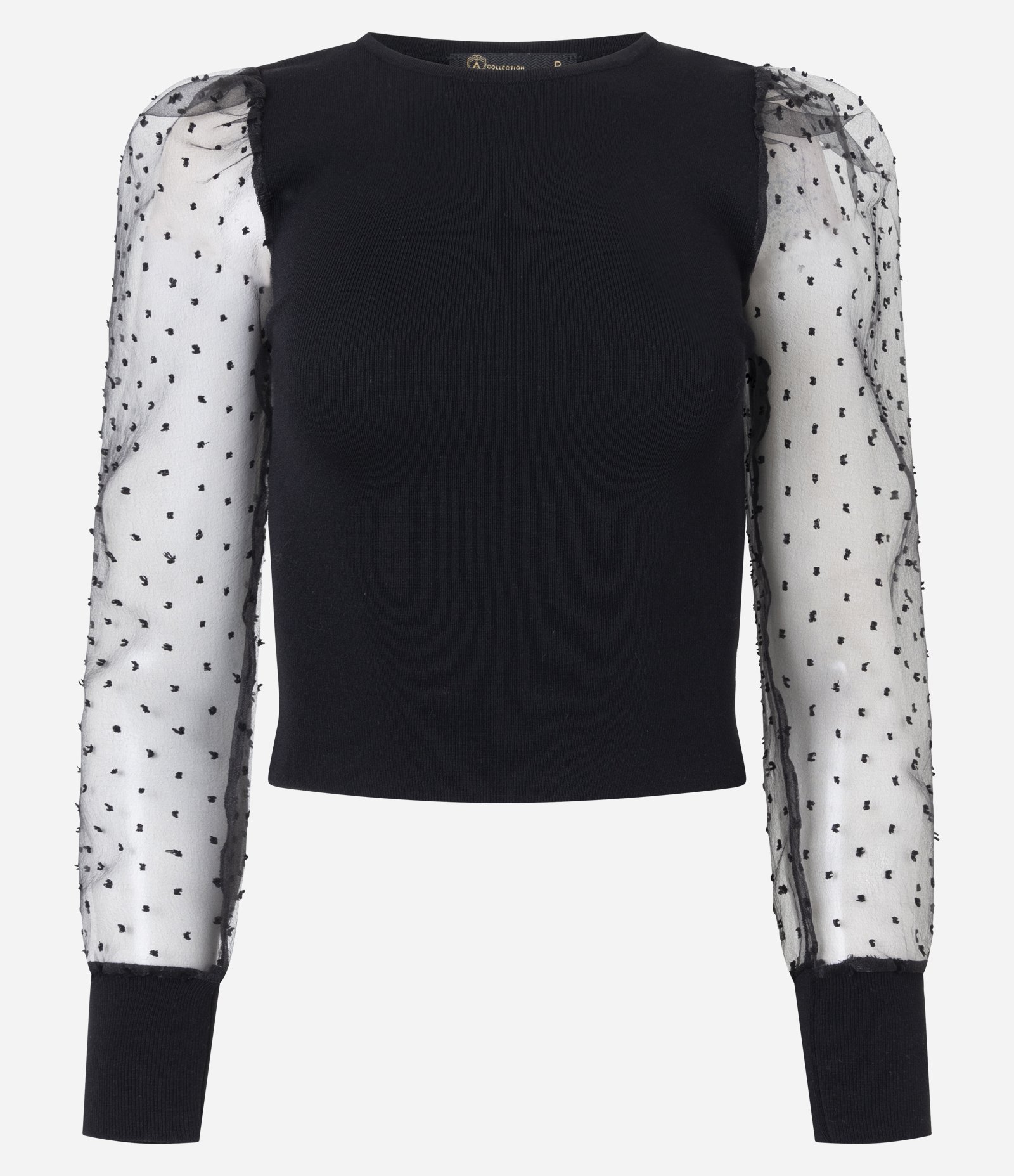 Blusa em Tricô com Manga Bufante Transparente Preto 5