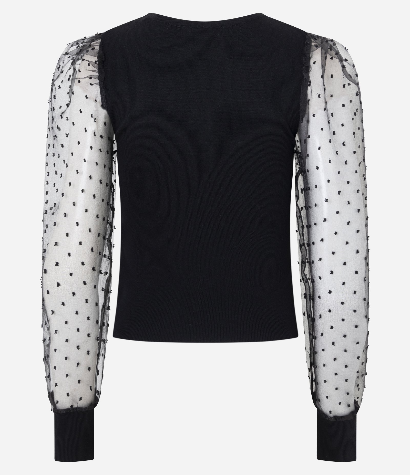 Blusa em Tricô com Manga Bufante Transparente Preto 7