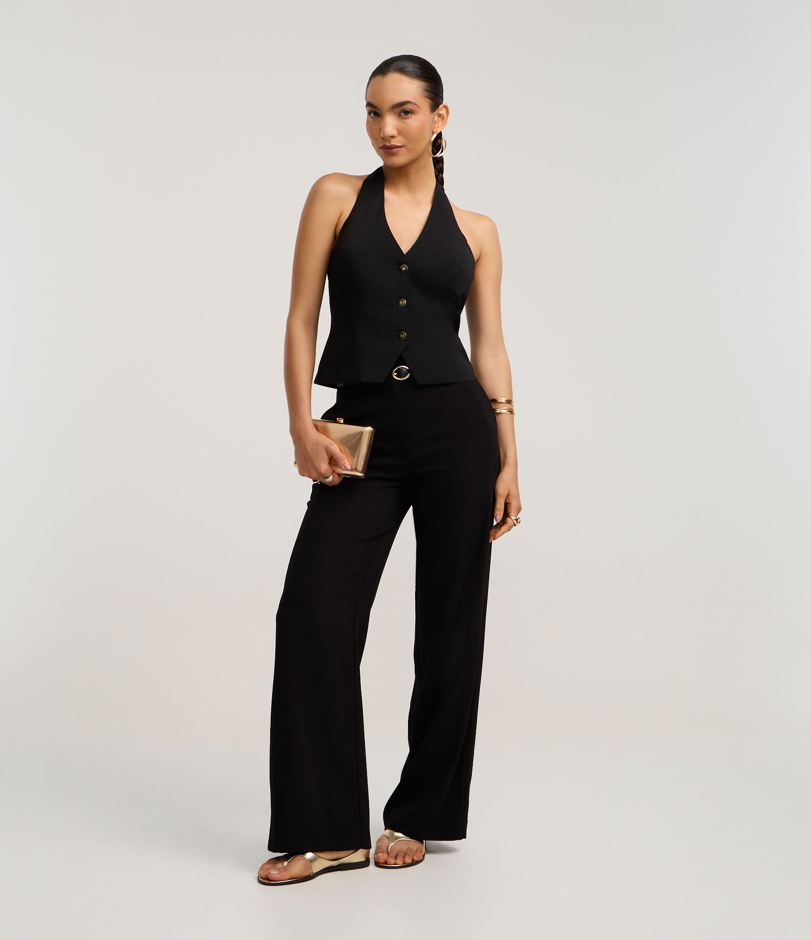 Colete Frete Única Alfaiatada com Botões Preto 2