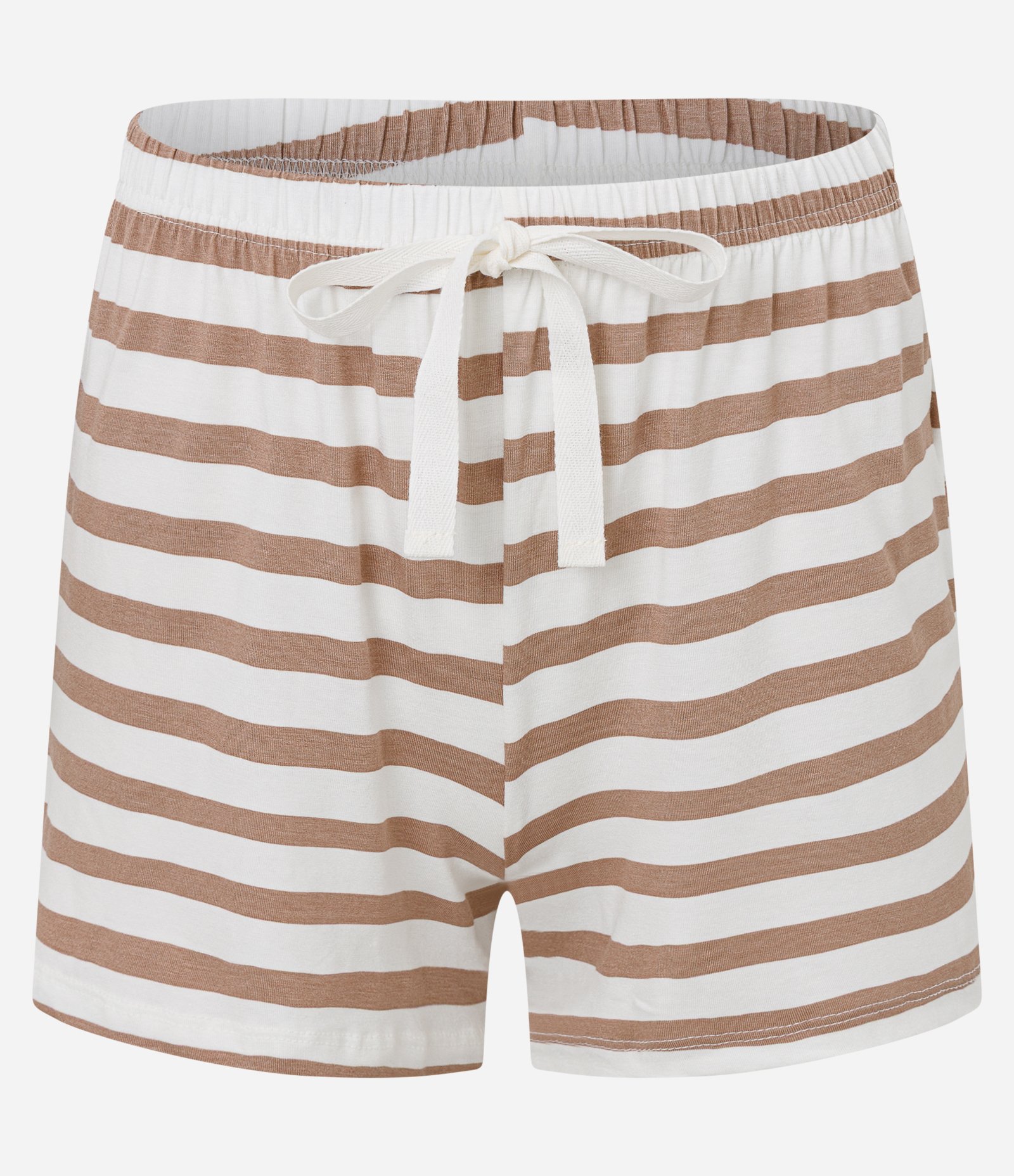 Pijama Short Doll em Viscolycra Listrada com Bordado Aconchego Branco/Bege 3