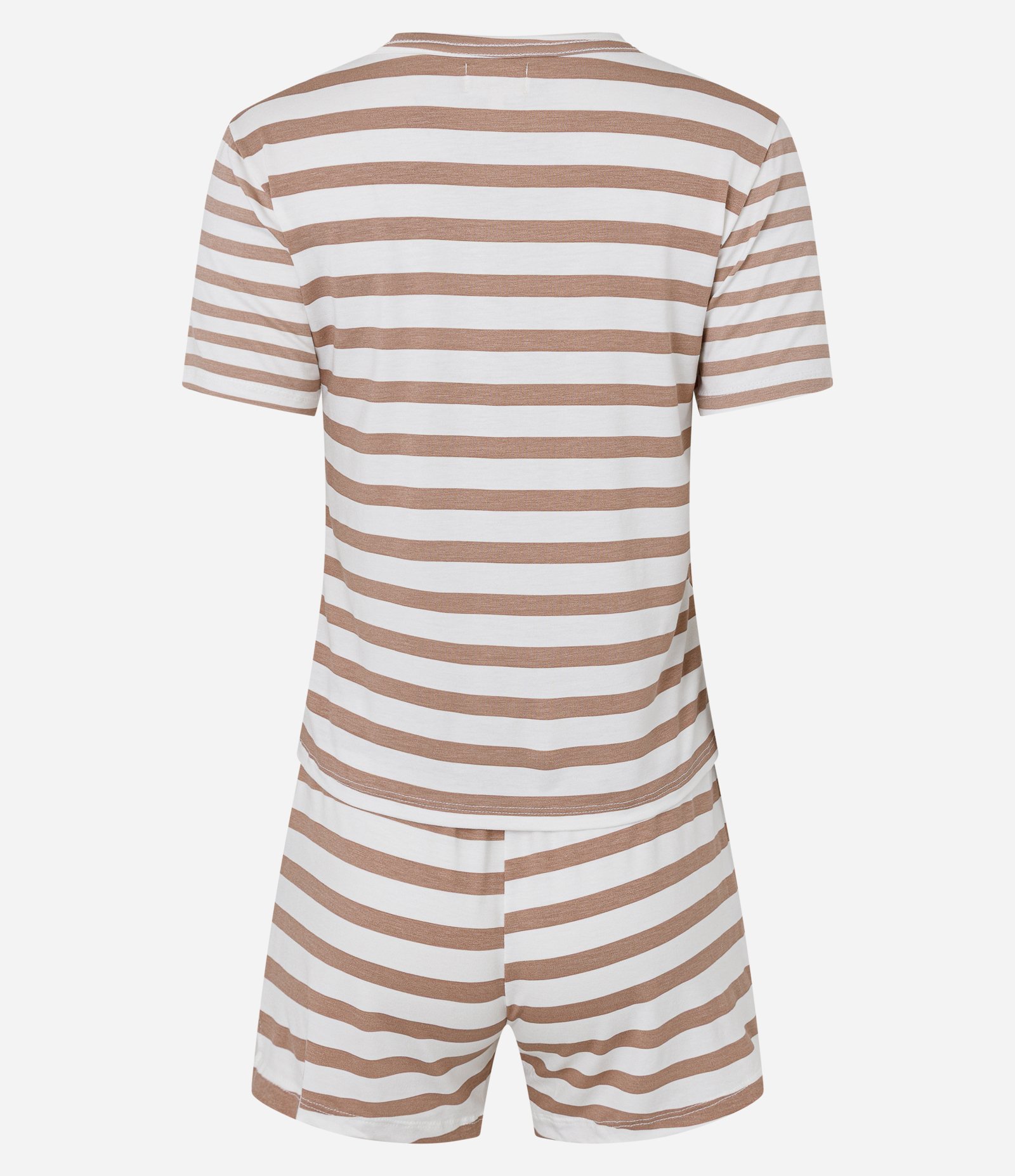 Pijama Short Doll em Viscolycra Listrada com Bordado Aconchego Branco/Bege 4