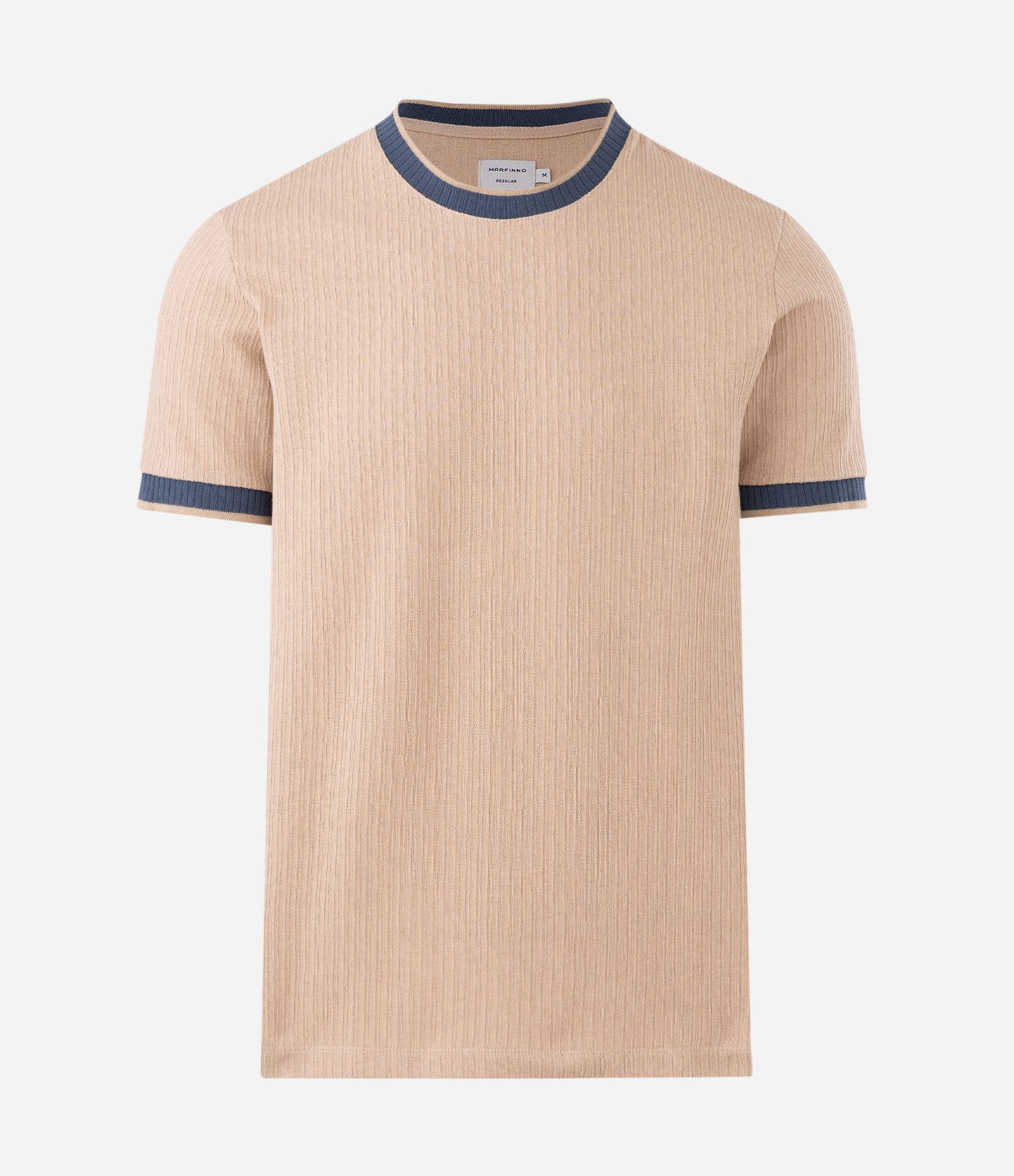 Camiseta em Algodão Texturizado com Gola e Manga Contrastante Bege 1