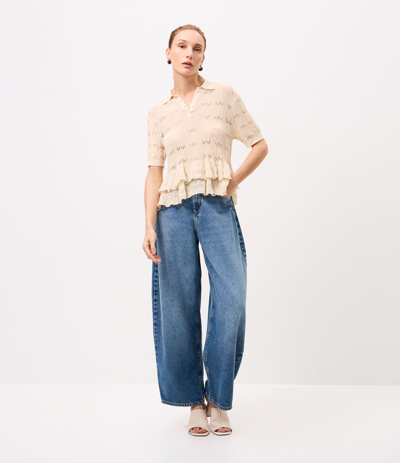 Blusa em Tricô com Babados Texturizados Amarelo 2