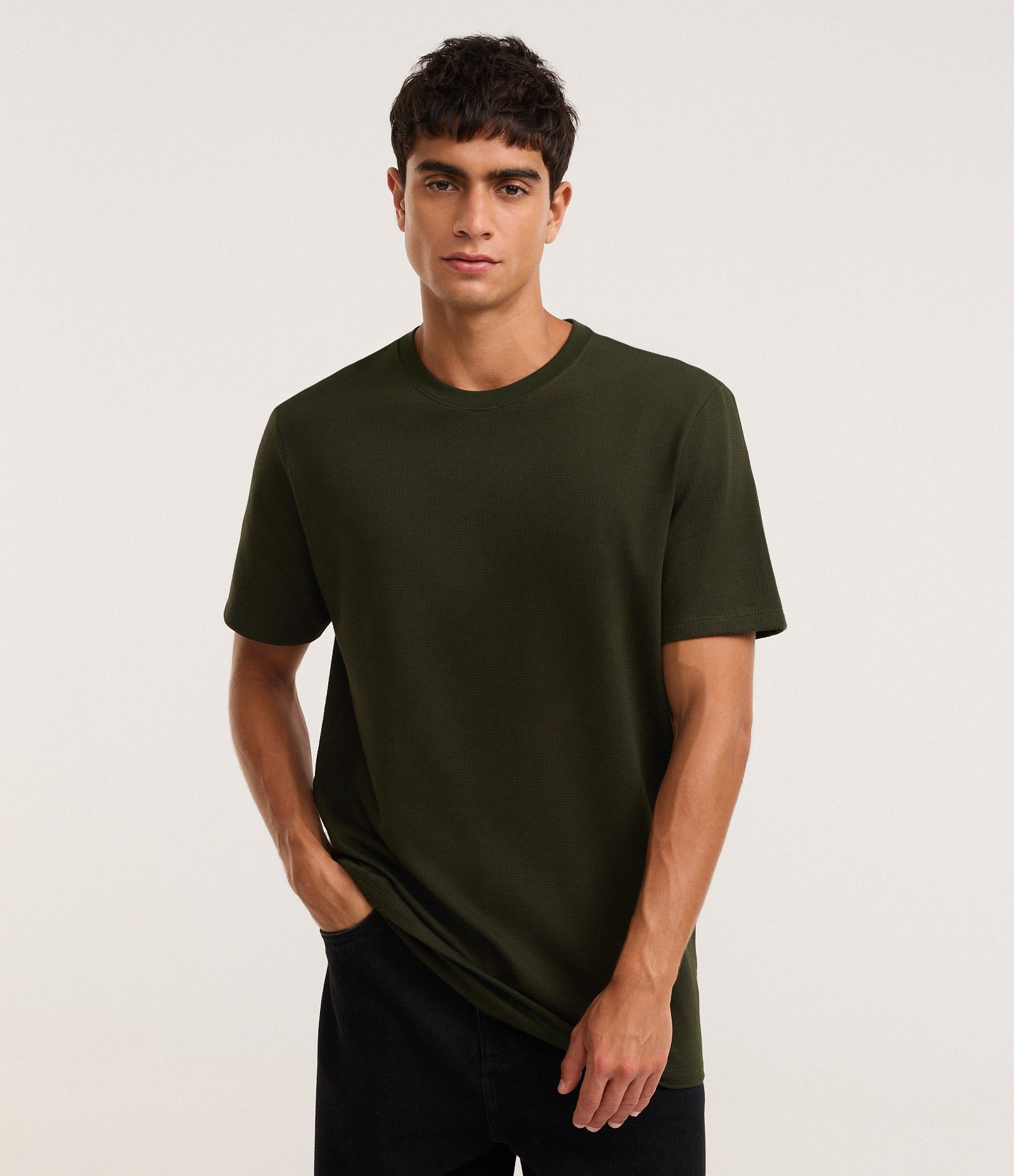 Camiseta Comfort em Algodão com Textura Verde Musgo 1