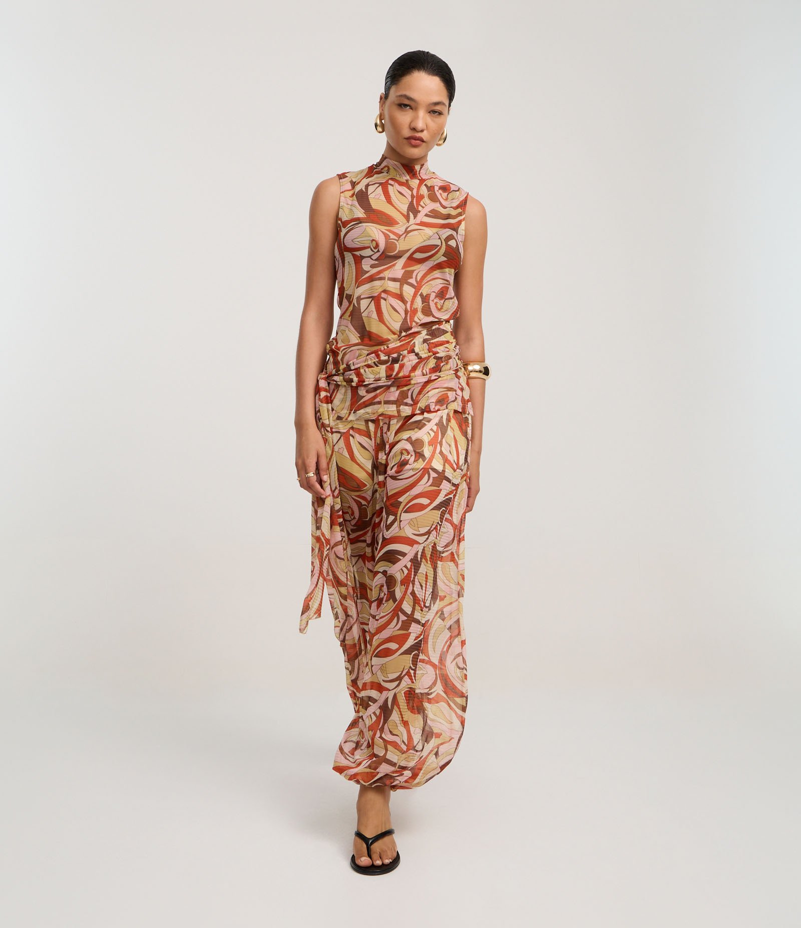 Calça Aladim em Tule com Cós Largo e Estampa Abstrata Multicores 5