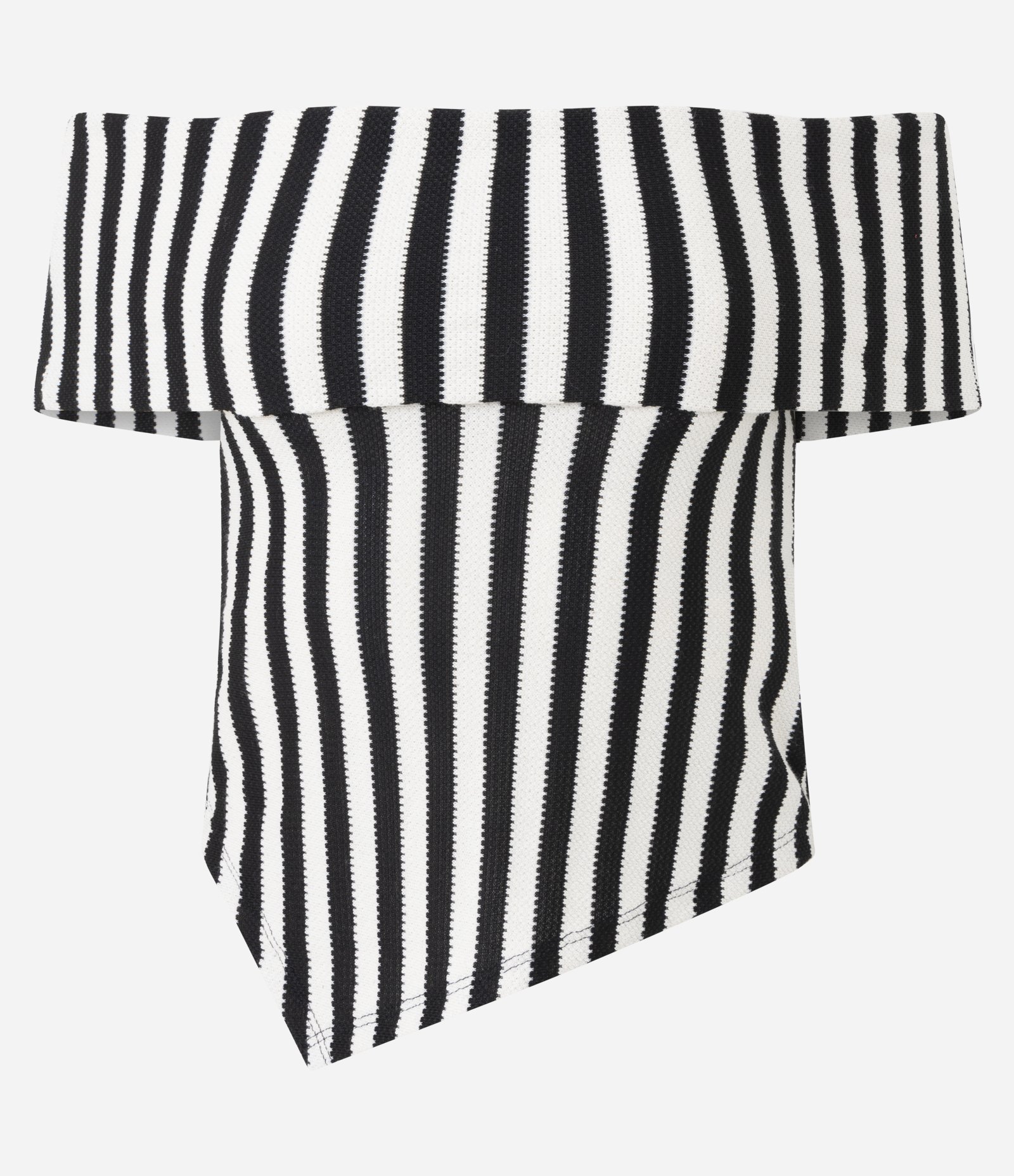Blusa Ombro a Ombro Super Curta com Listras Texturizadas Preto/Branco 5