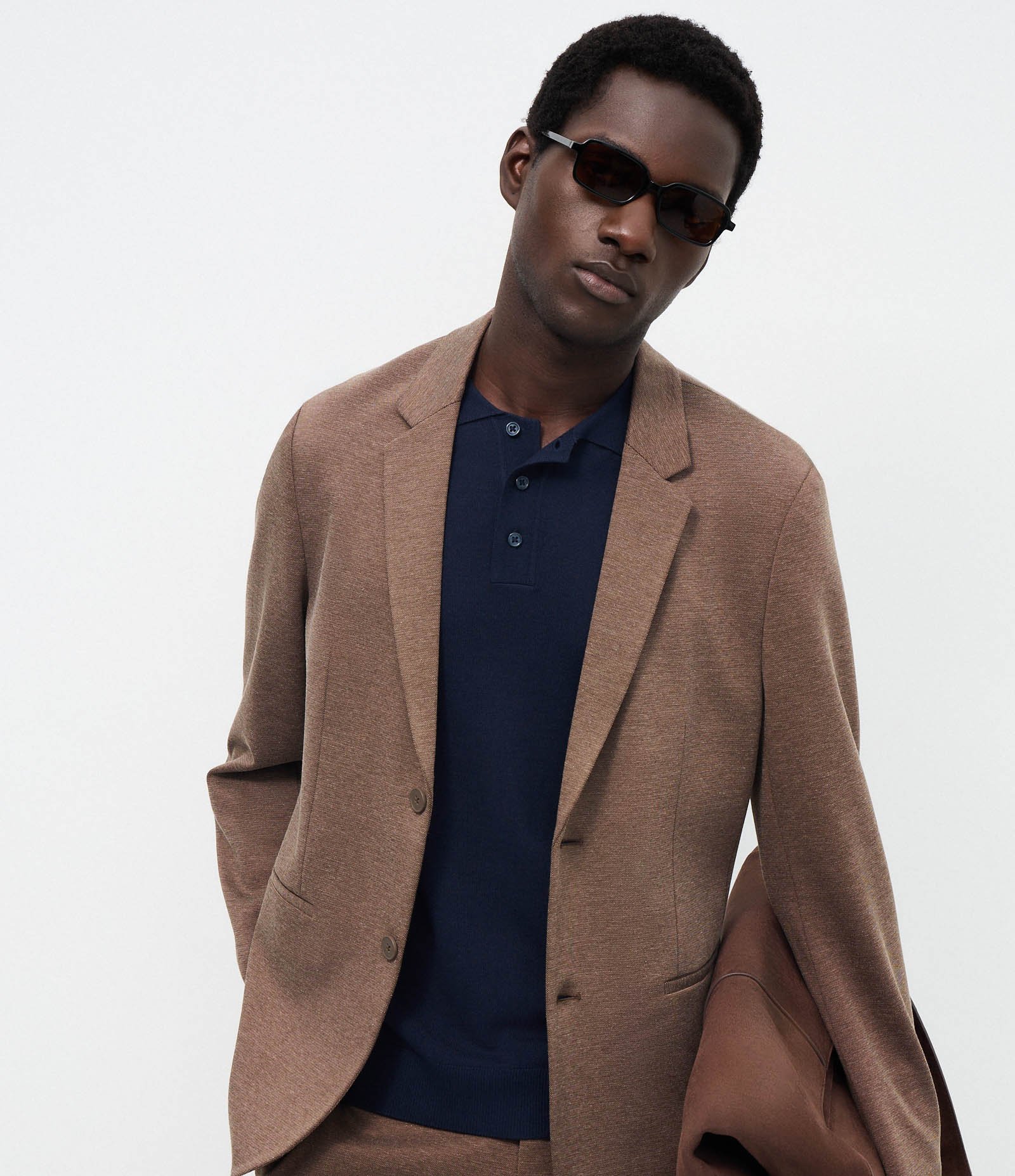 Blazer Super Slim de Malha sem Forro Marrom 1