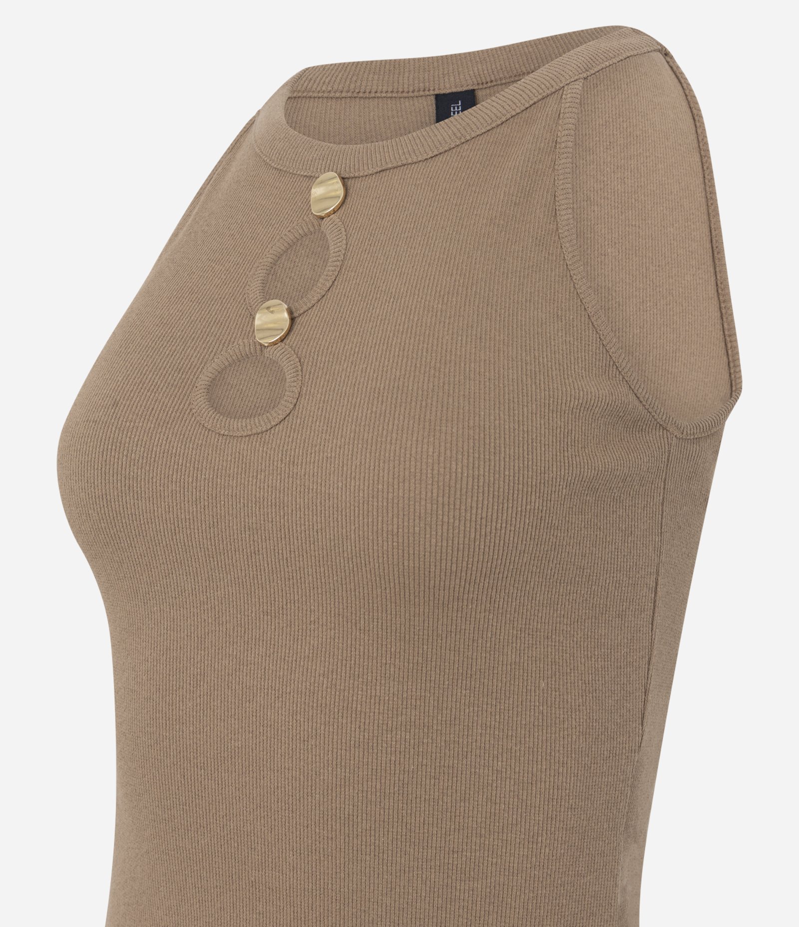 Blusa em Ribana sem Manga com Aviamento no Busto Marrom 4