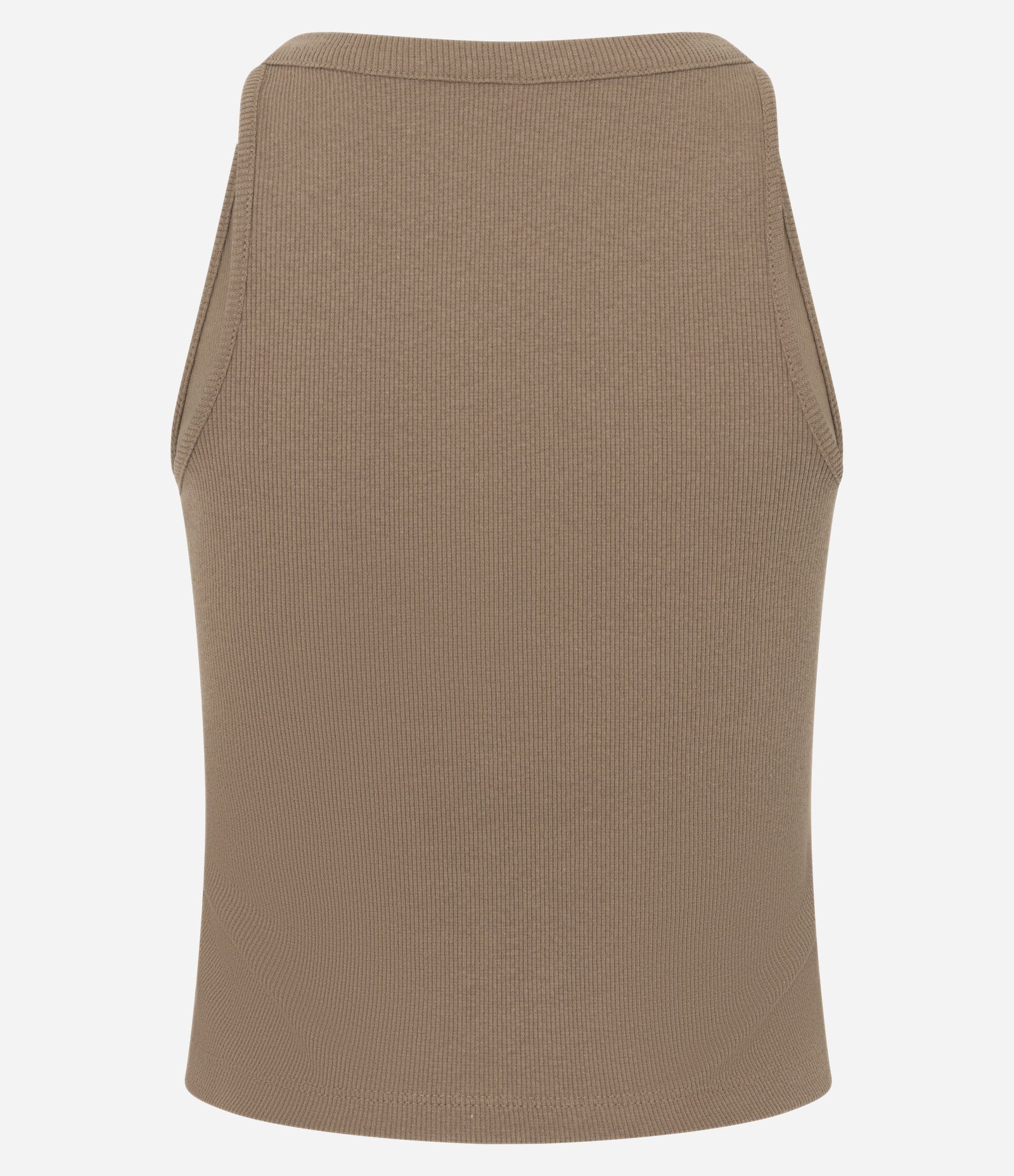 Blusa em Ribana sem Manga com Aviamento no Busto Marrom 5