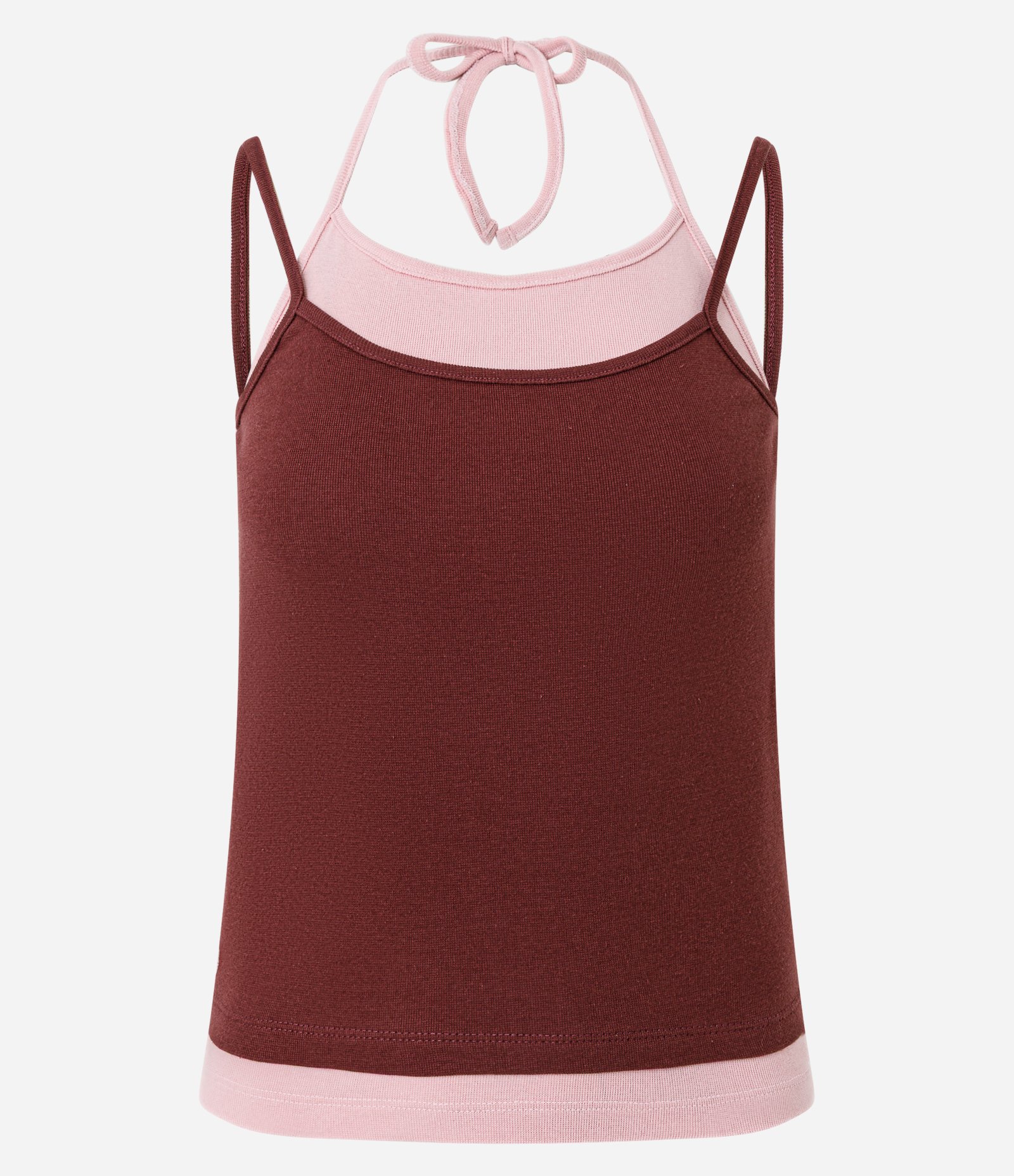 Blusa de Alcinha em Ribana com Sobreposição Vermelho/Rosa 1