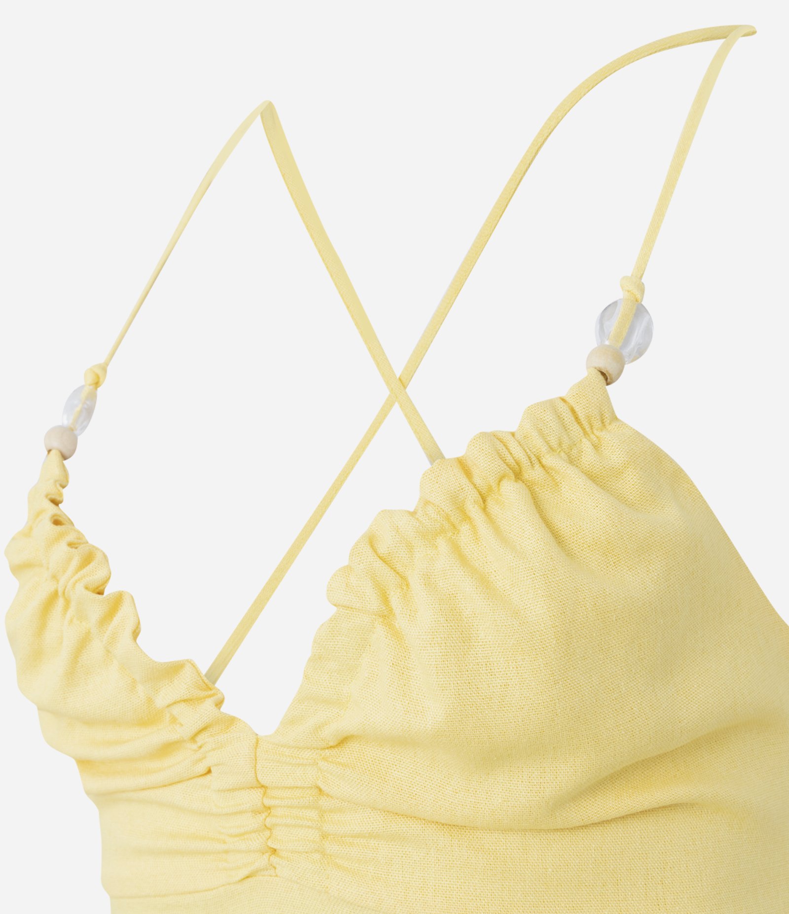 Vestido Long Midi em Viscolinho com Franzido e Aviamento Amarelo 2