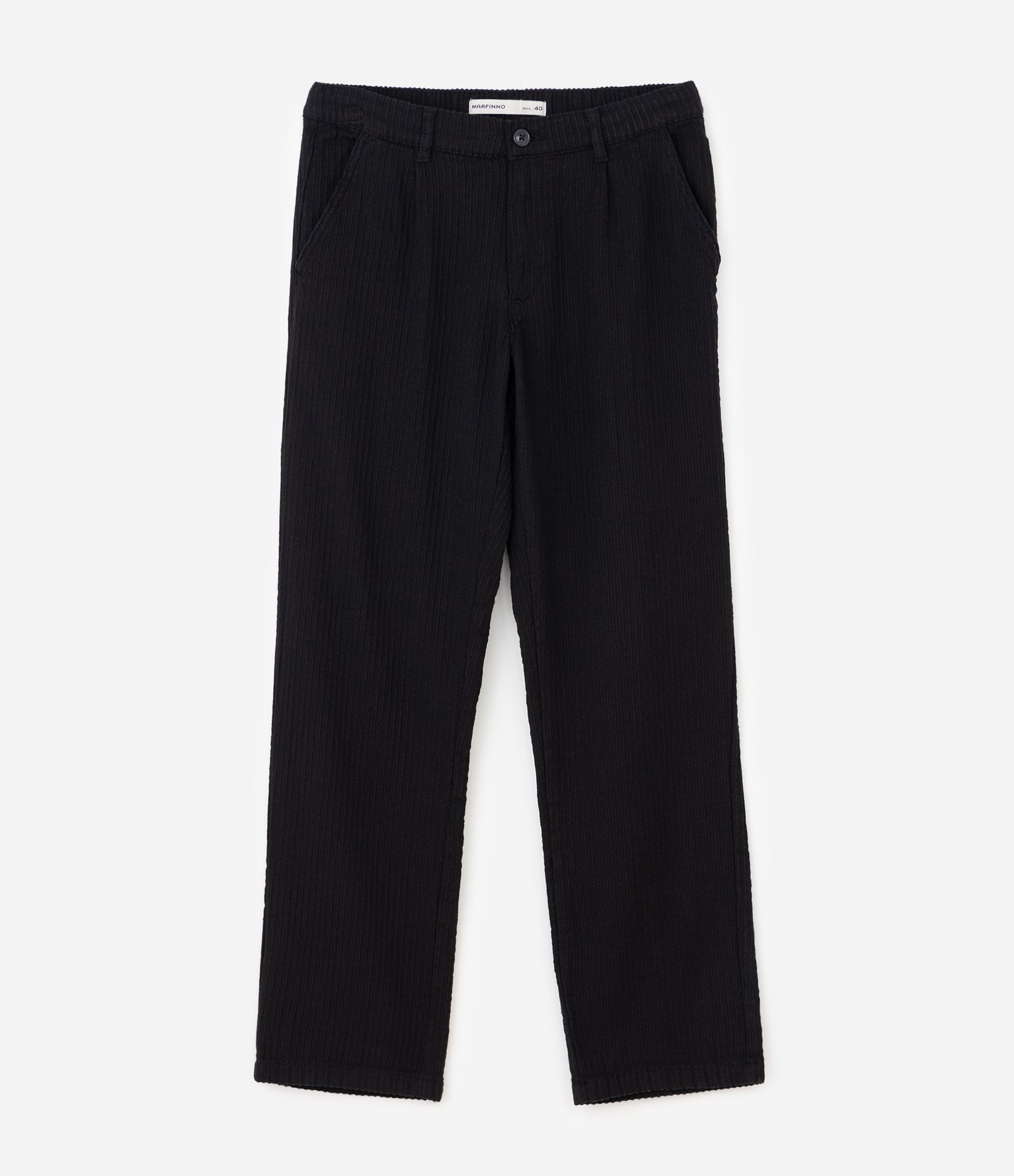 Calça Reta em Algodão com Textura Vertical Preto 4