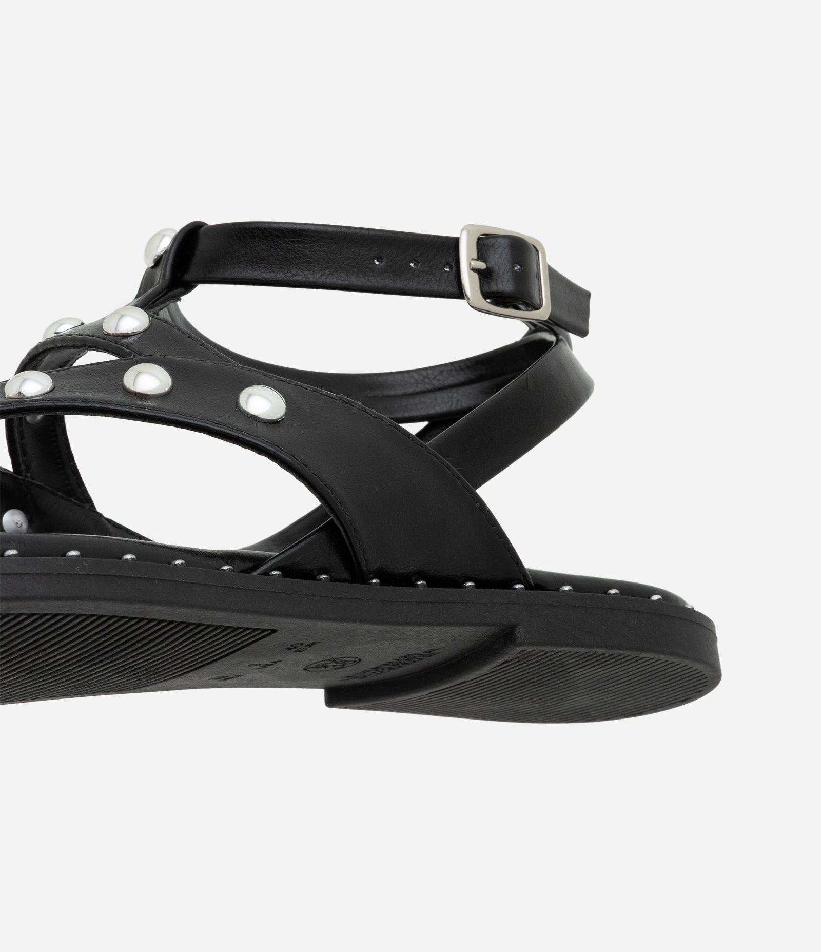 Sandália Rasteira Gladiadora em PU com Studs Contrastantes Preto 4