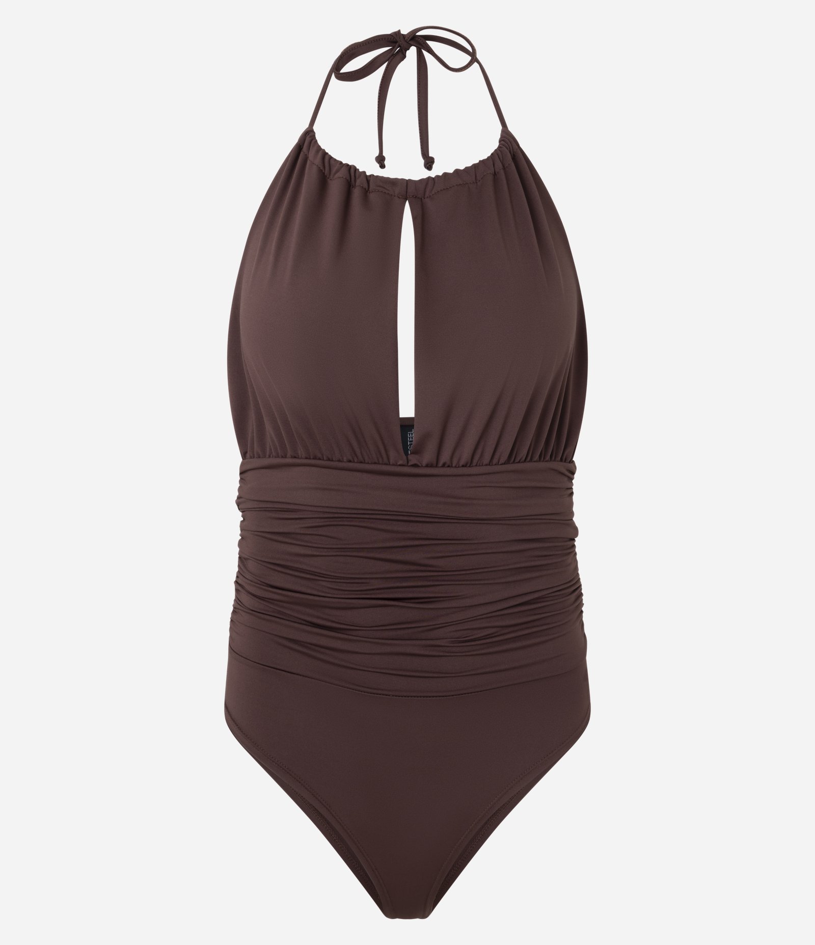 Body Frente Única com Recorte e Franzidos Marrom 1