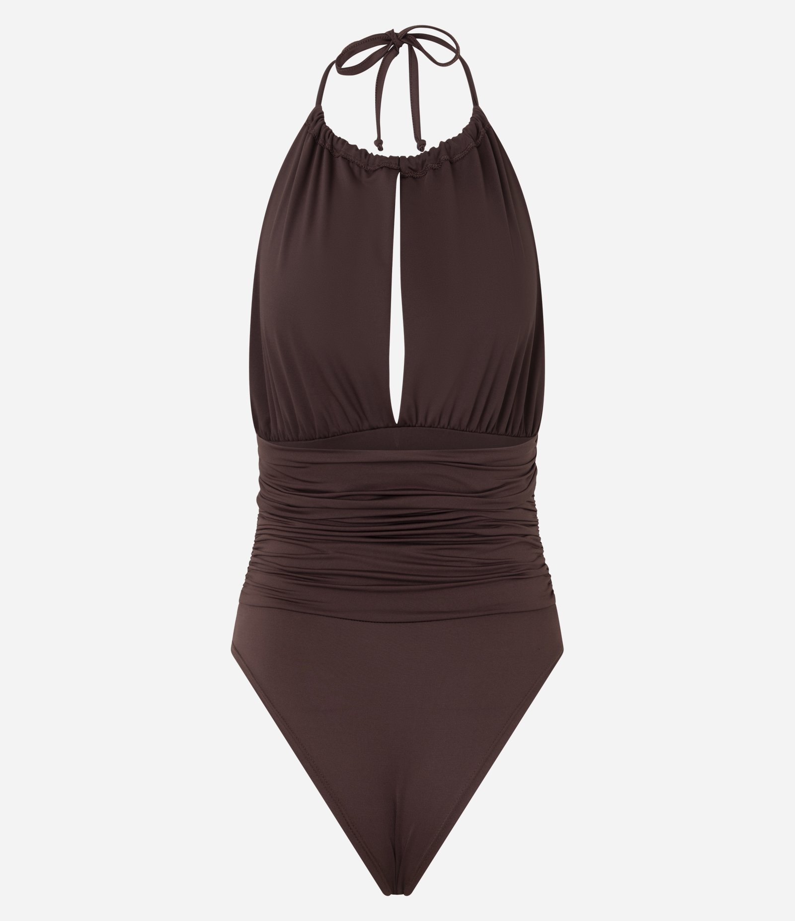 Body Frente Única com Recorte e Franzidos Marrom 2