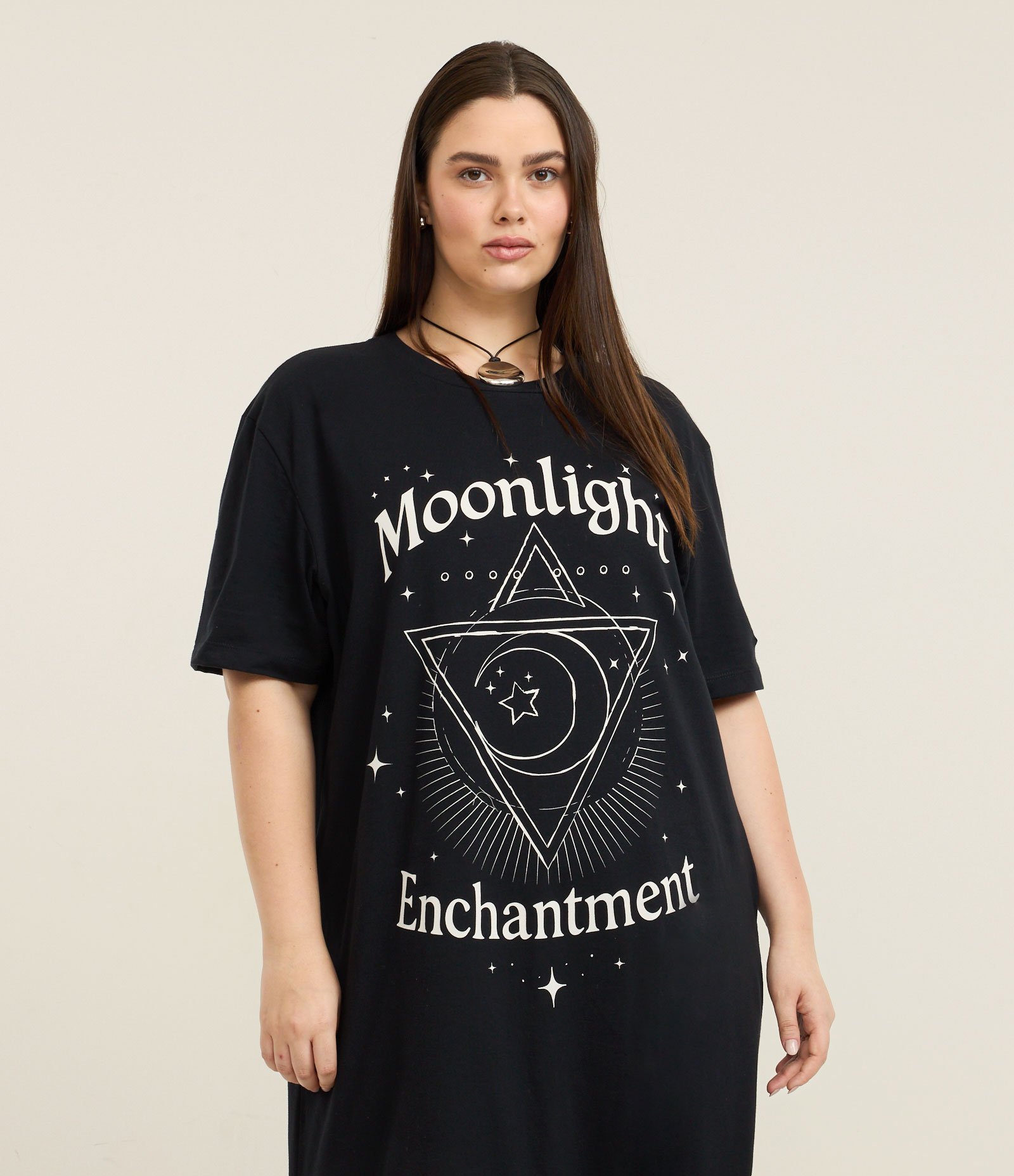 Vestido Longo em Algodão Estampa Moonlight Enchantment Curve & Plus Size Preto 2