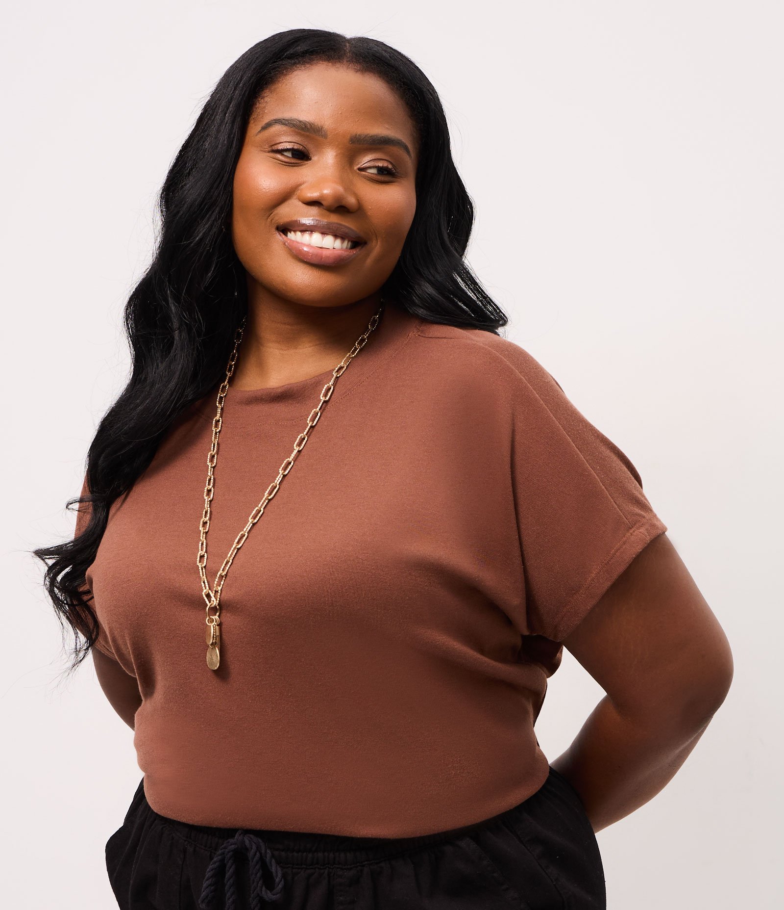 Blusa Básica em Ribana e sem Cava Curve & Plus Size Marrom 1