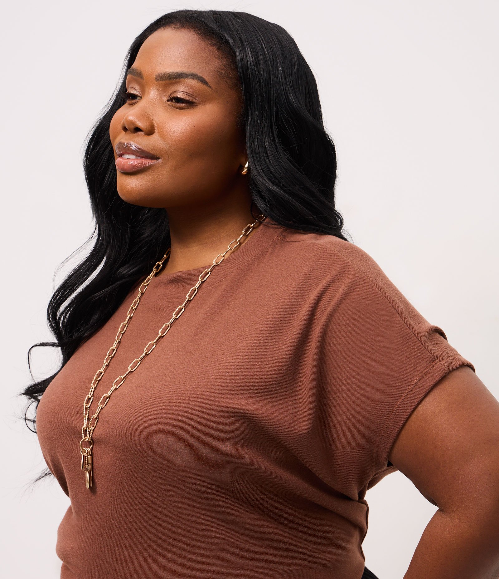 Blusa Básica em Ribana e sem Cava Curve & Plus Size Marrom 3