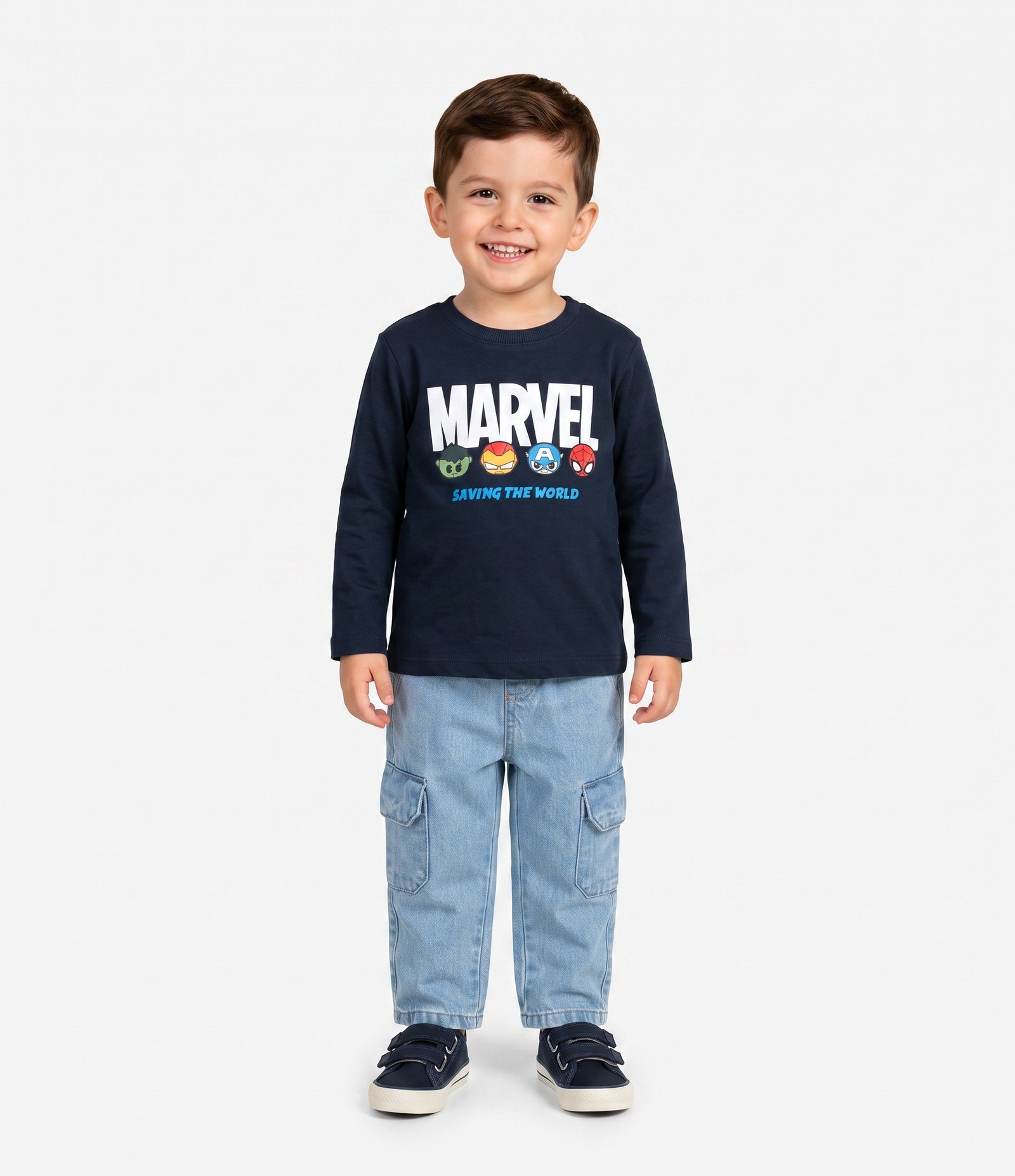 Camiseta Infantil com Estampa Marvel e Carinhas Avengers – Tam 2 a 6 Anos Azul Marinho 1