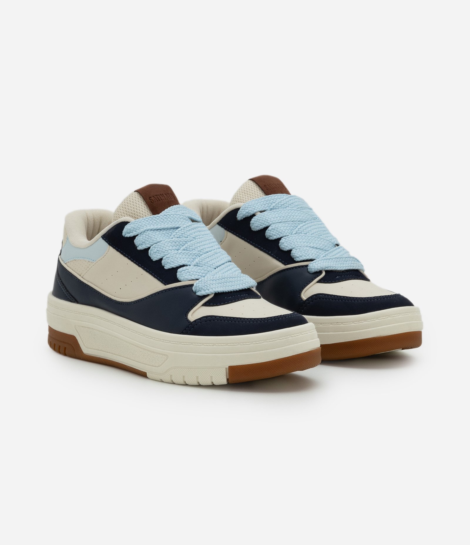 Tênis Casual com Sola Caixa e Cadarço Largo Azul 3