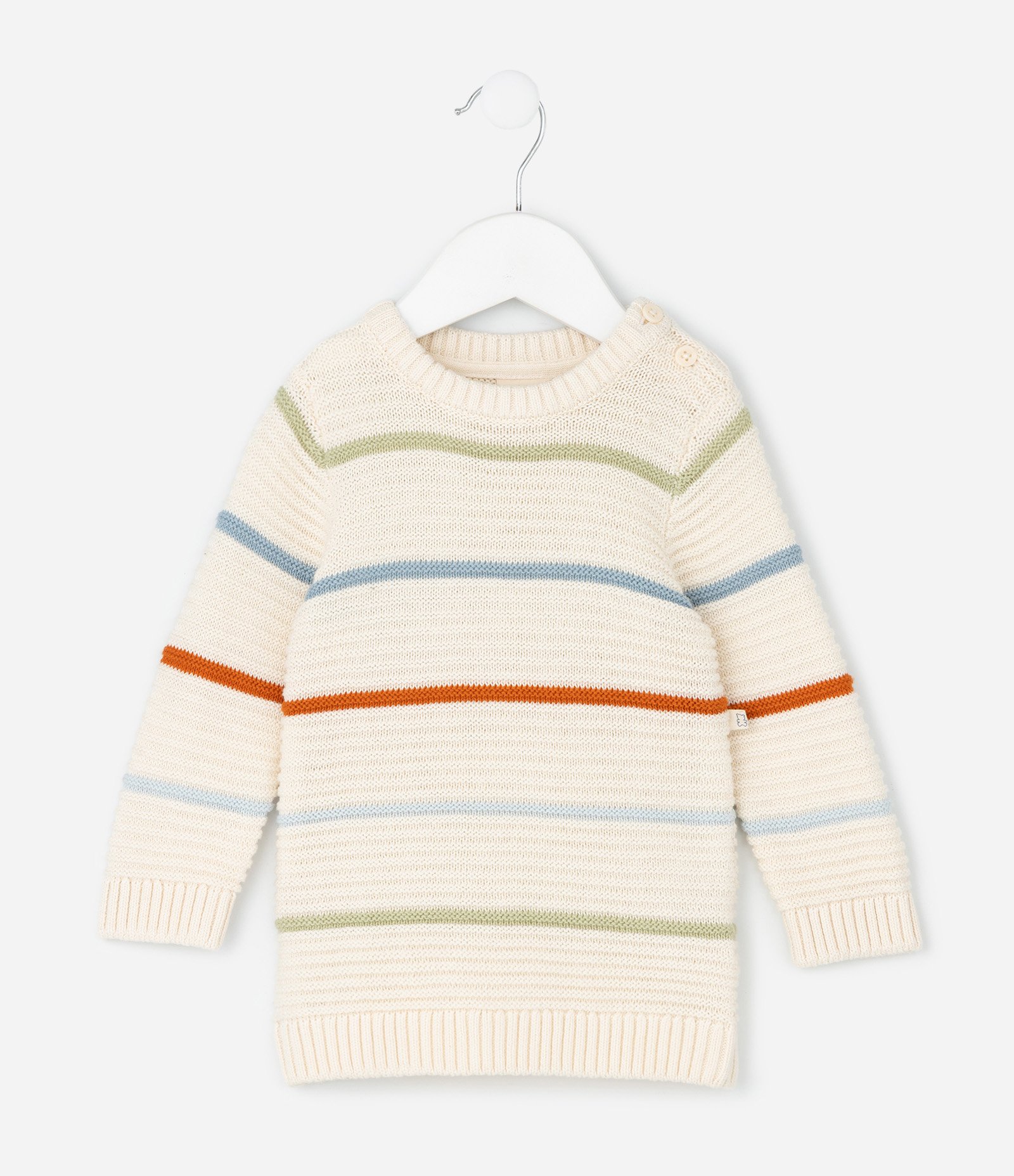 Casaco Infantil Listrado em Tricô Canelado – Tam 0 a 18 Meses Off White 1