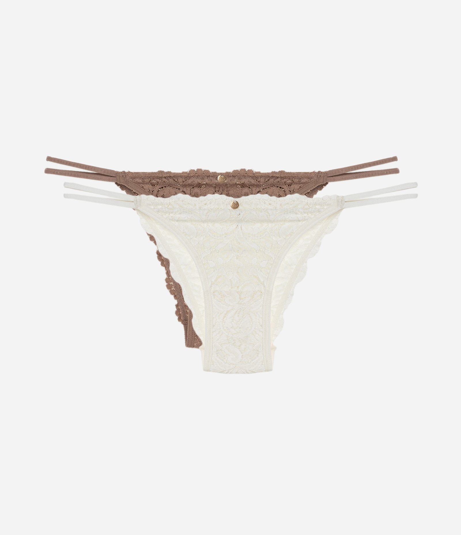 Kit 02 Calcinhas String em Renda Floral Marrom/Off White 1