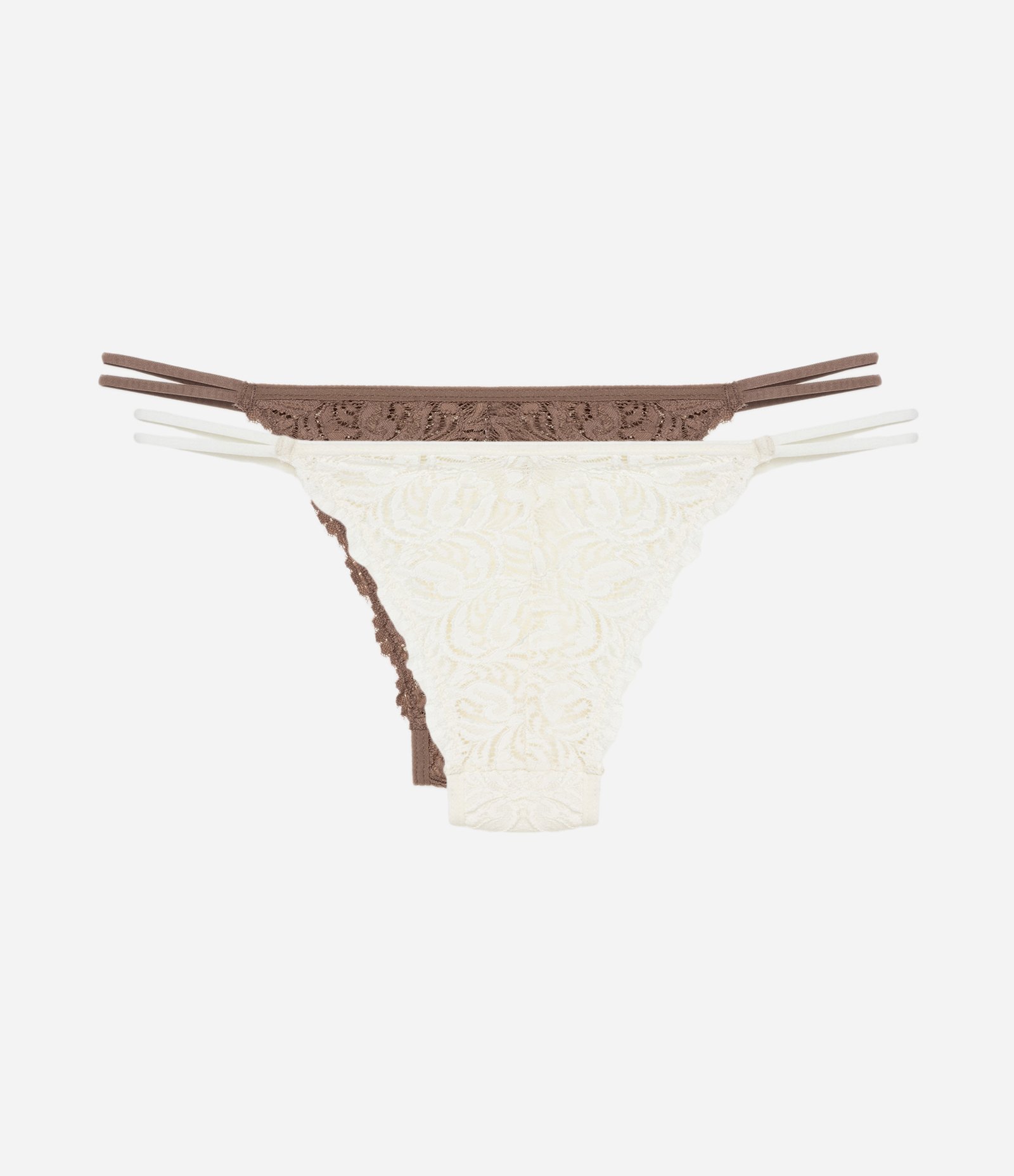 Kit 02 Calcinhas String em Renda Floral Marrom/Off White 2