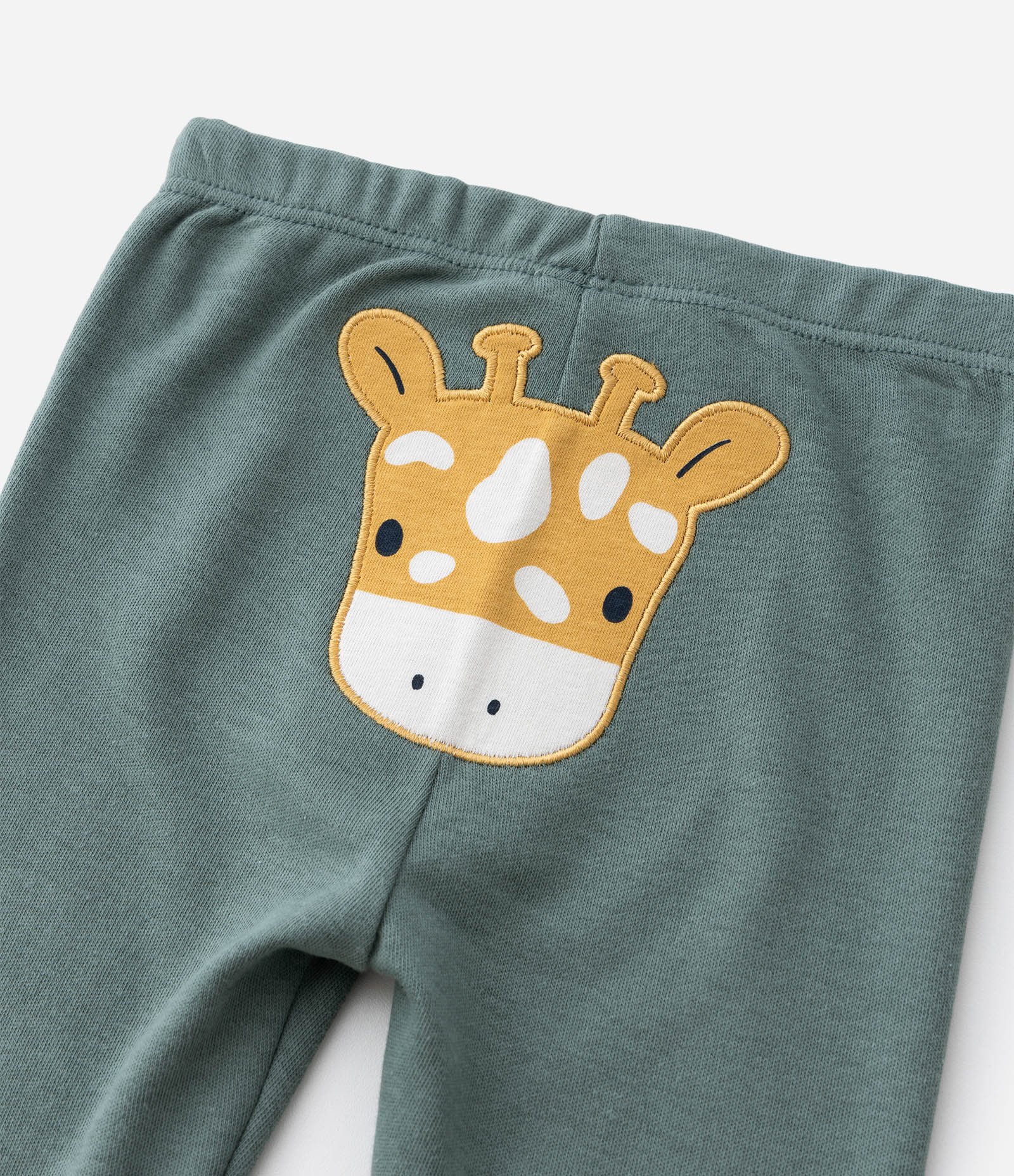 Conjunto Infantil em Suedine com Bordado de Girafa - Tam RN a 18 meses Bege/Verde 10