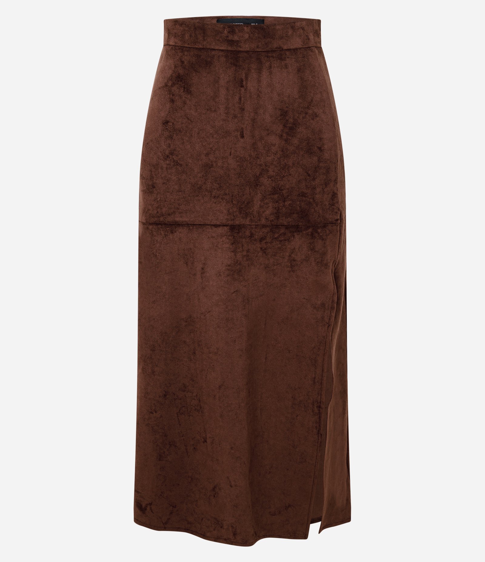 Saia Midi Reta em Suede com Recortes Marrom 6