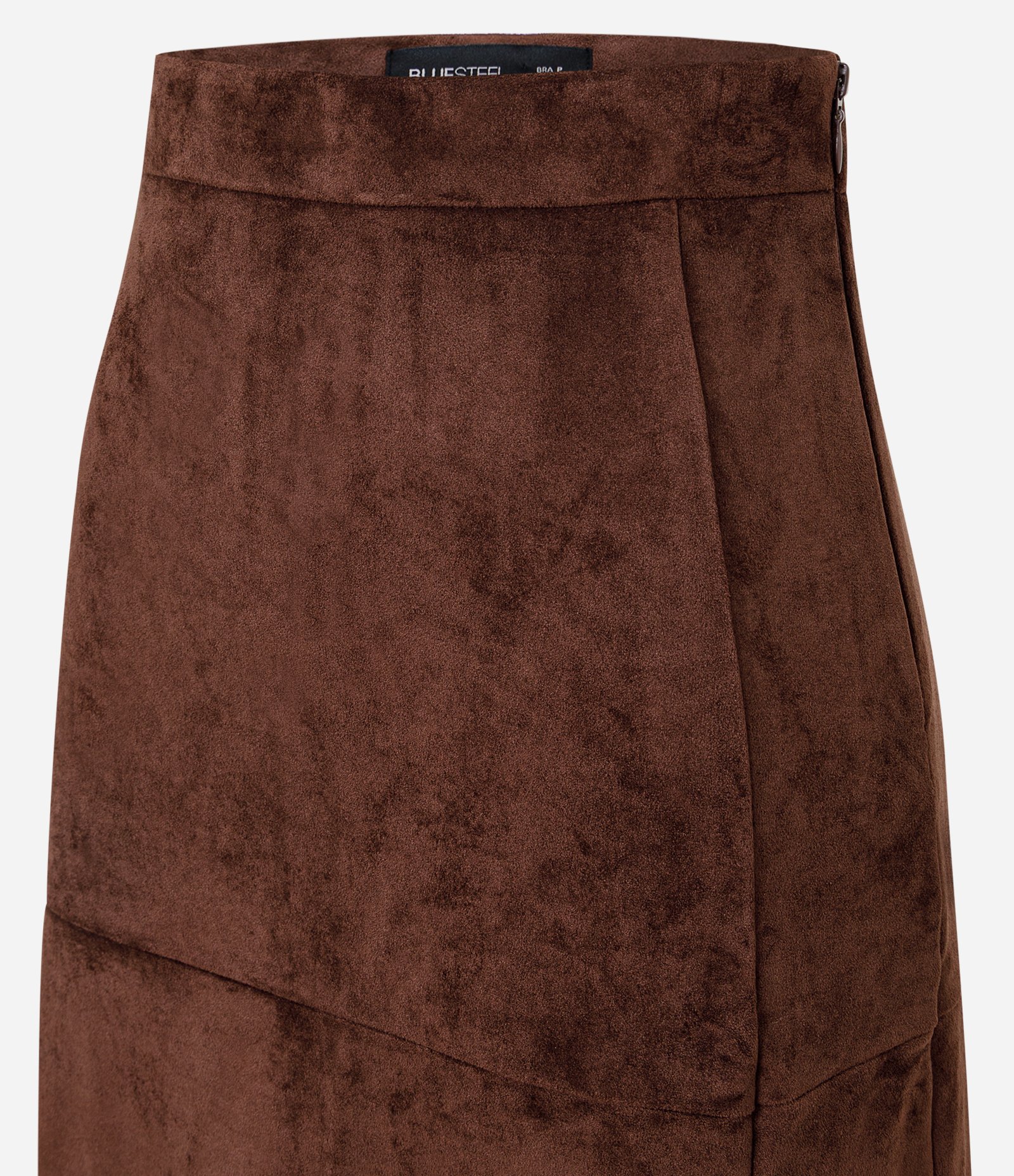 Saia Midi Reta em Suede com Recortes Marrom 7