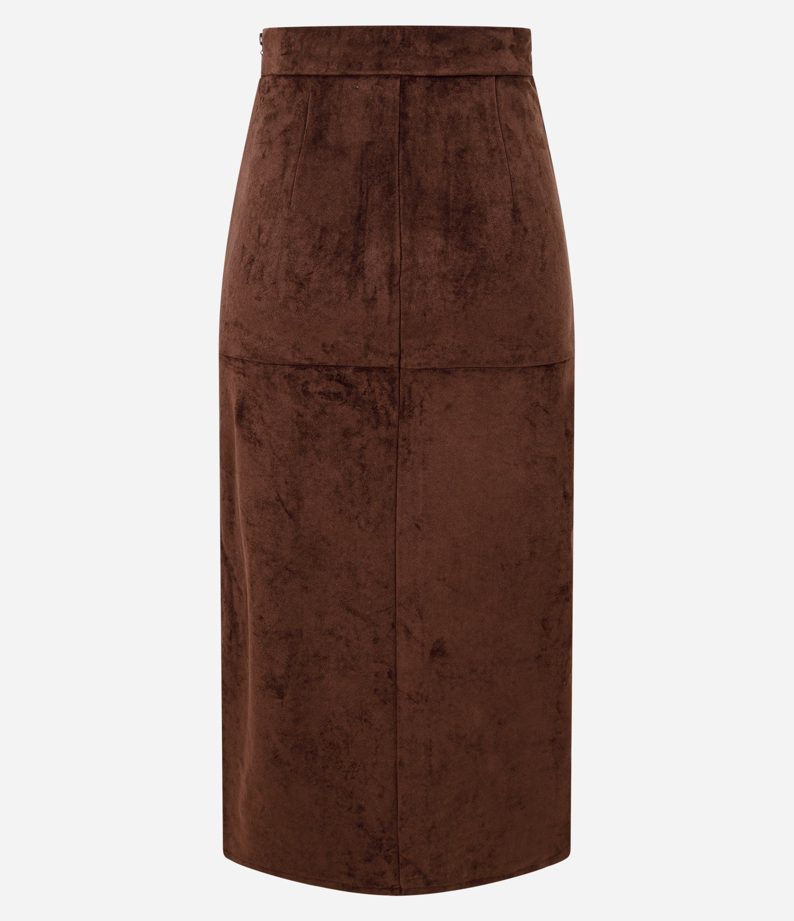 Saia Midi Reta em Suede com Recortes Marrom 8