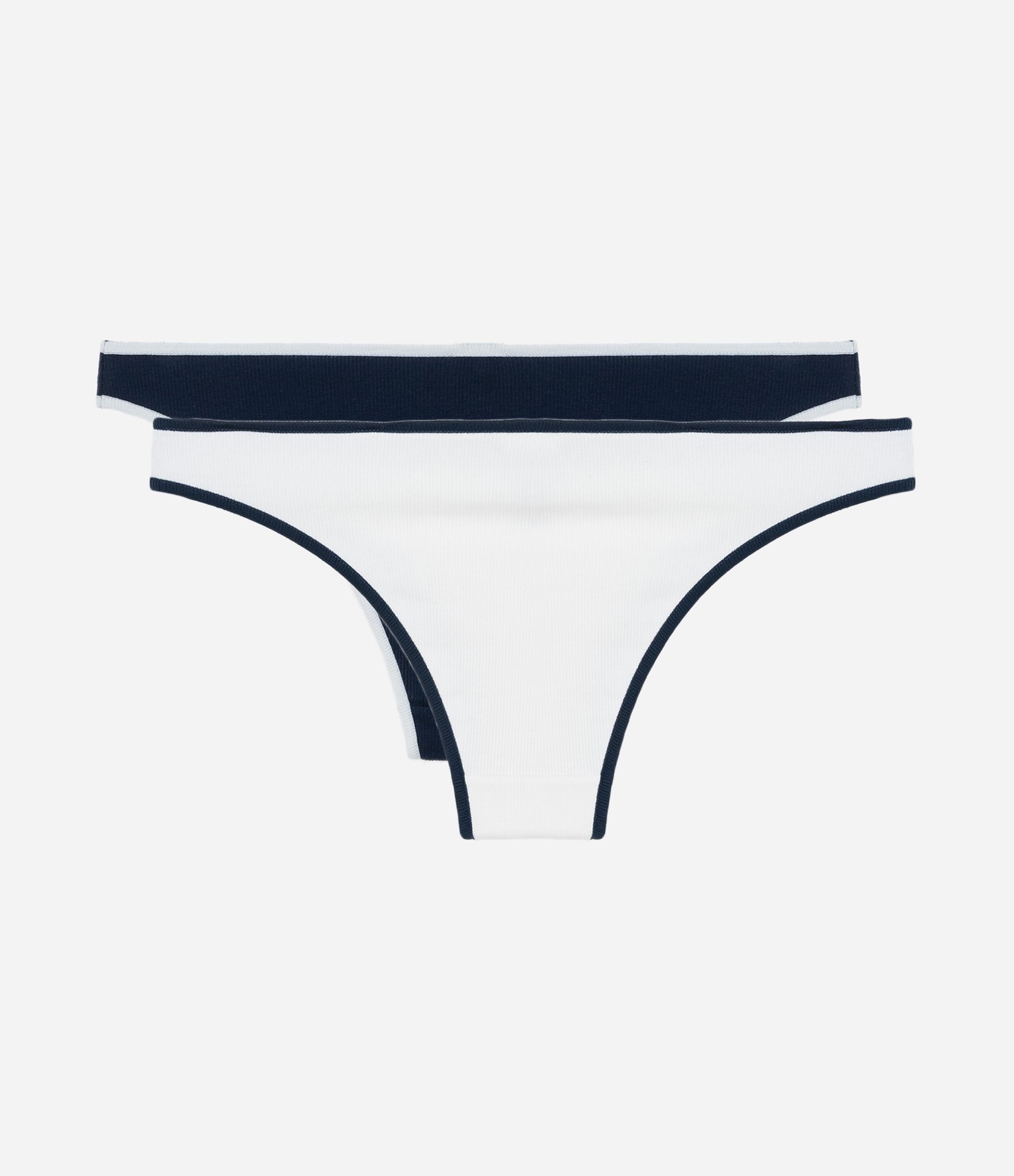 Kit 02 Calcinhas Biquíni em Algodão Canelado com Viés Contrastante Azul/Branco 2