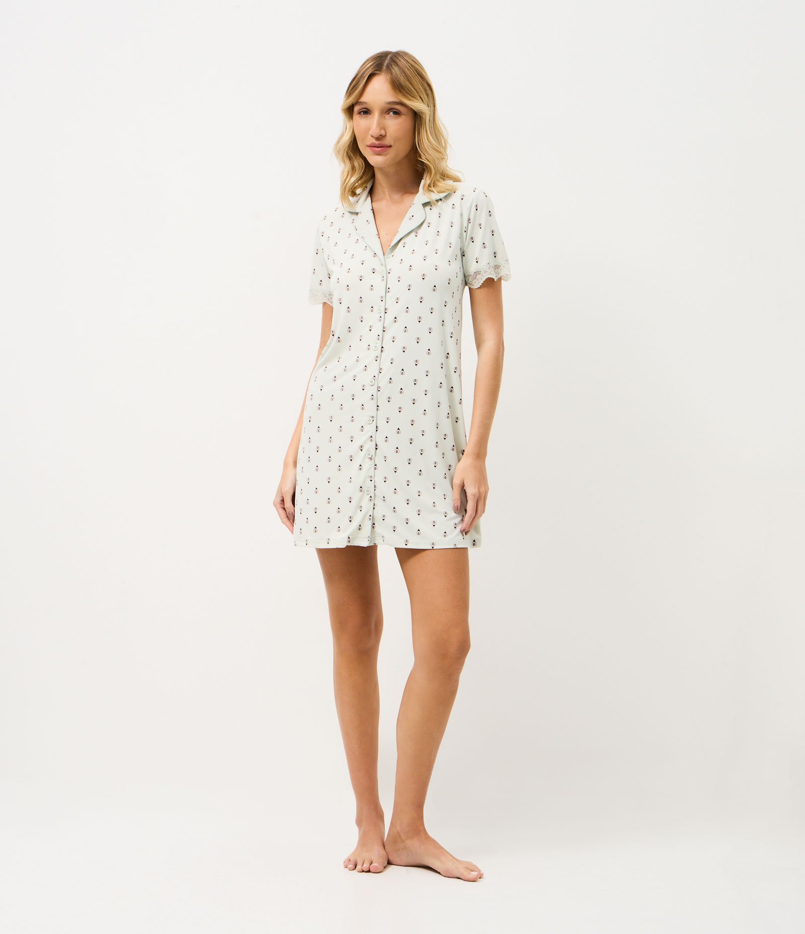 Camisola Americana em Microfibra com Floral Estampado Off White 1