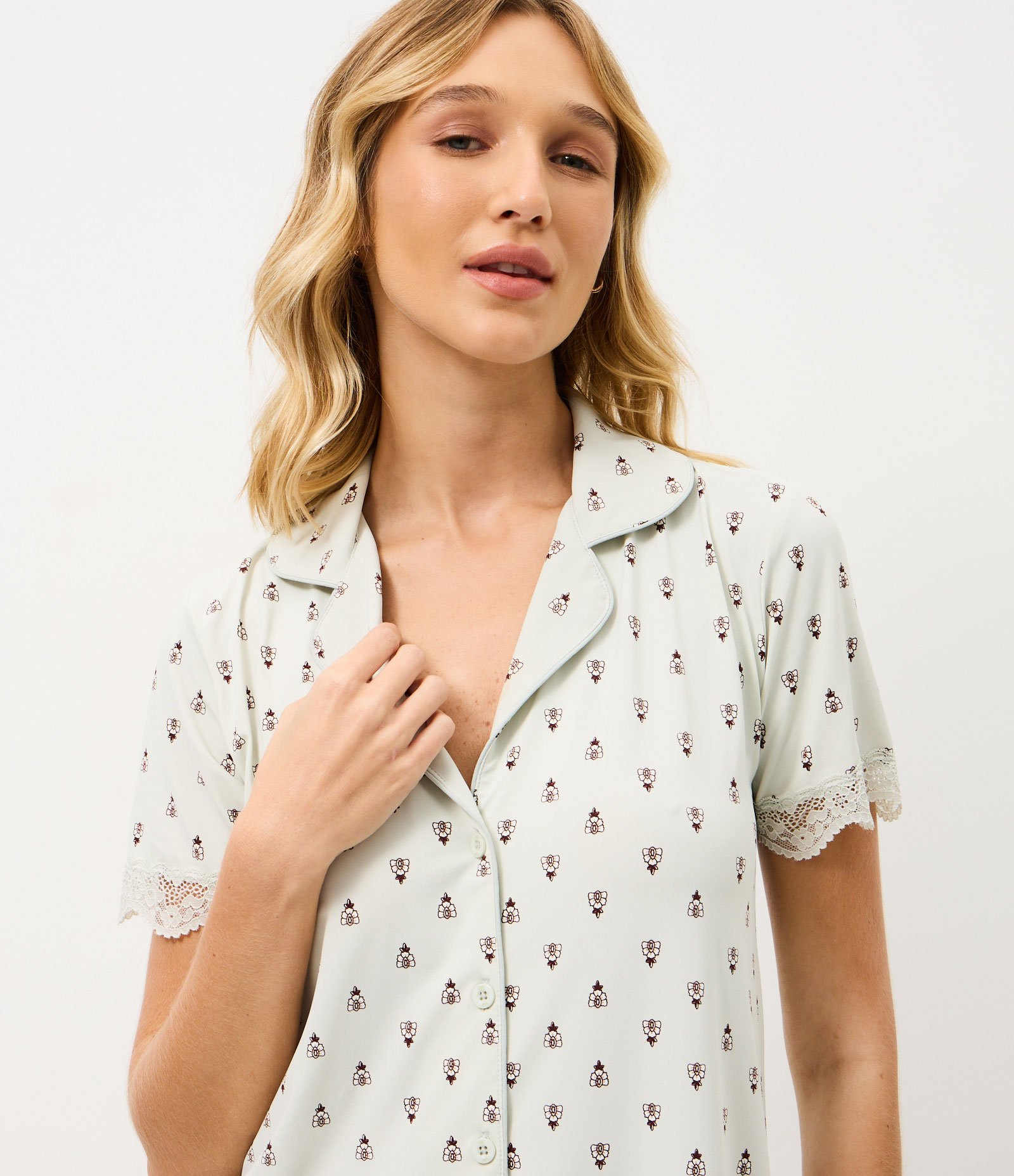 Camisola Americana em Microfibra com Floral Estampado Off White 2