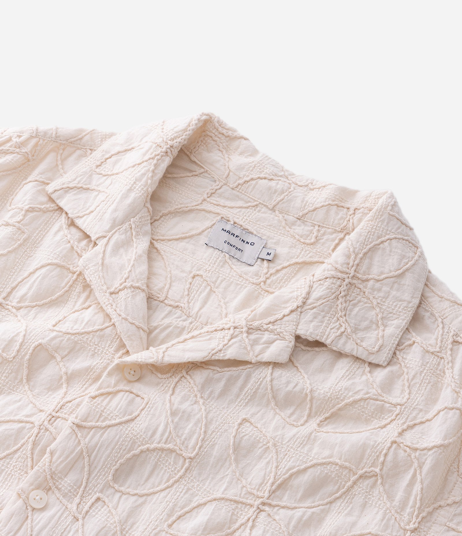 Camisa Manga Curta Bordado Floral Geométrico Off White 8