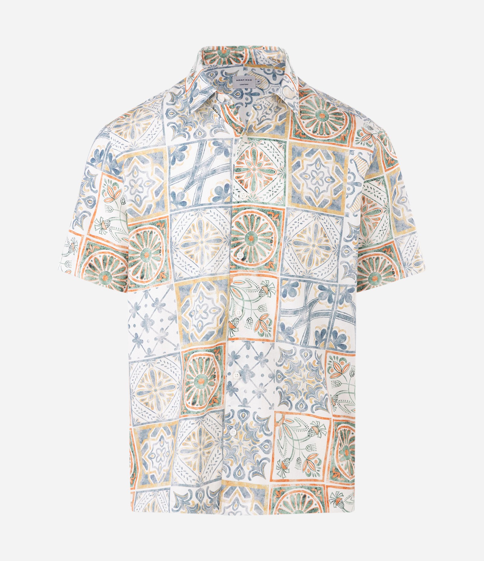Camisa Manga Curta Estampa Azulejos Floral Off White 1