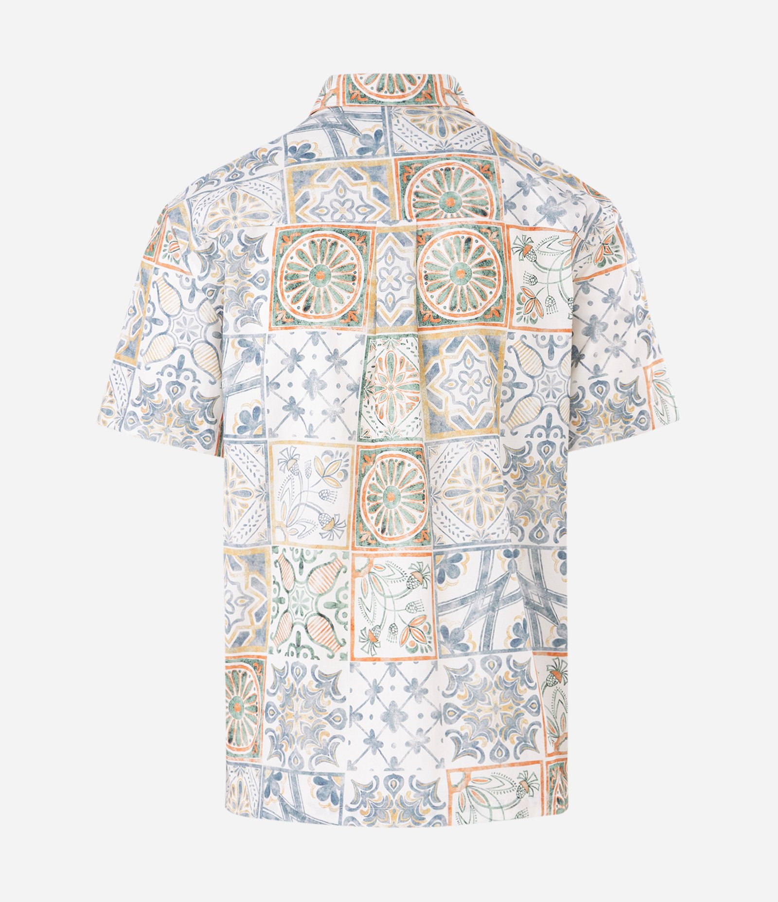 Camisa Manga Curta Estampa Azulejos Floral Off White 2