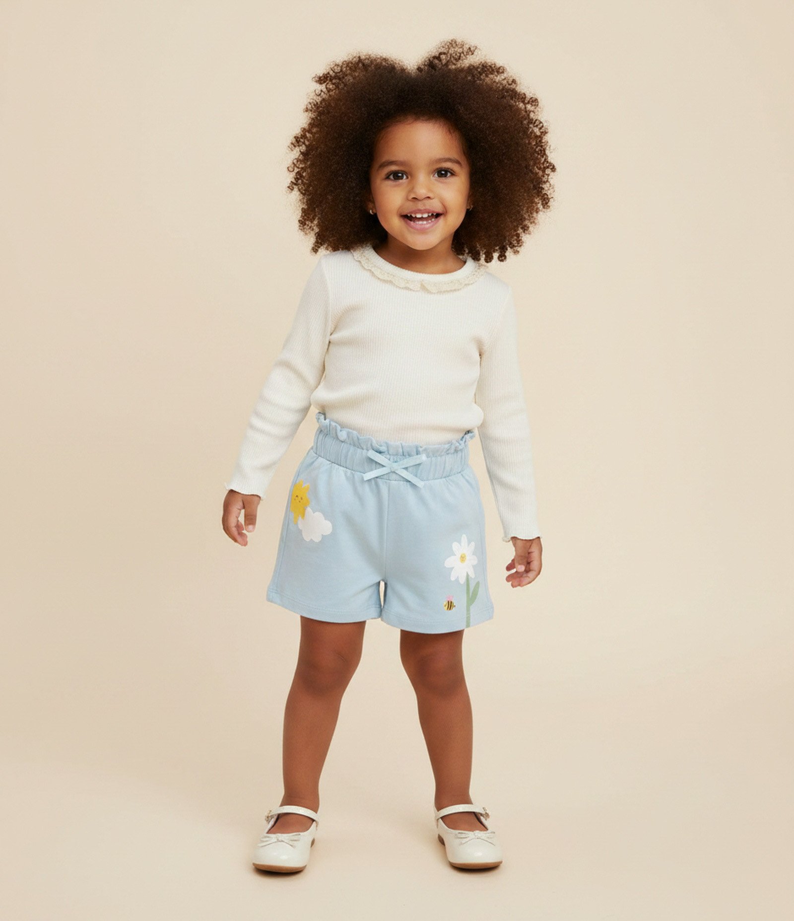 Short Clochard Infantil com Estampa Ícones – Tam 1 a 6 Azul Claro 1