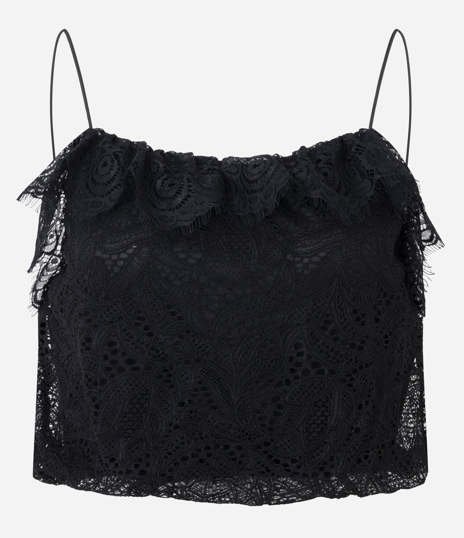 Blusa Cropped de Alcinha em Renda com Detalhes Preto 1