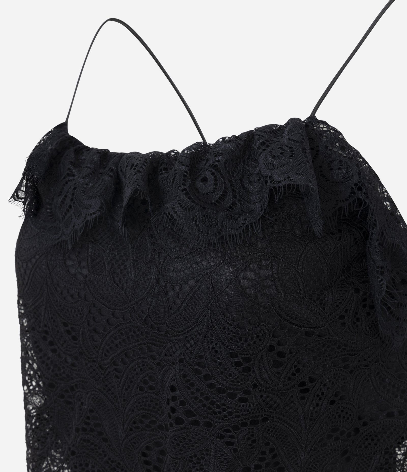 Blusa Cropped de Alcinha em Renda com Detalhes Preto 2