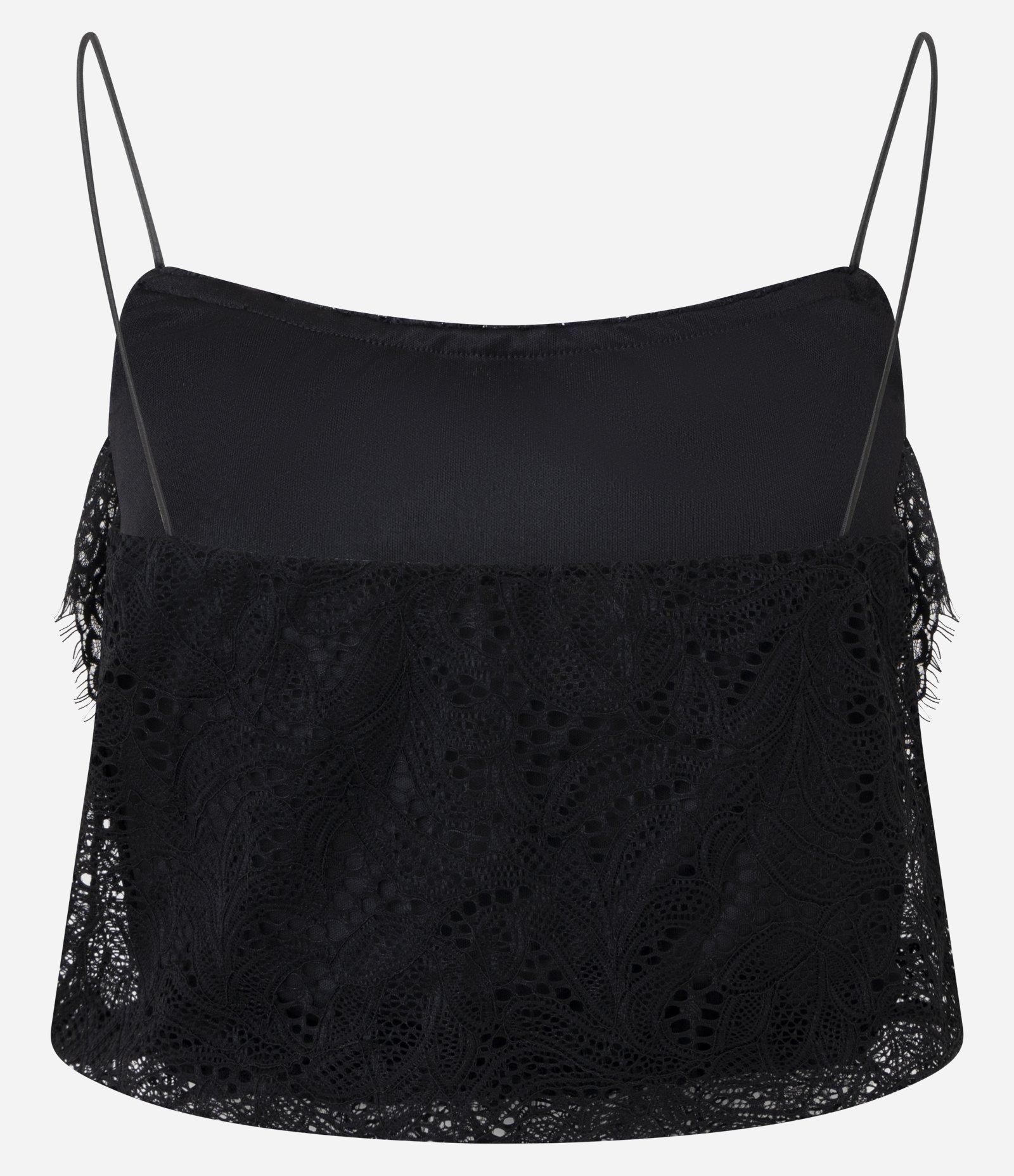 Blusa Cropped de Alcinha em Renda com Detalhes Preto 3