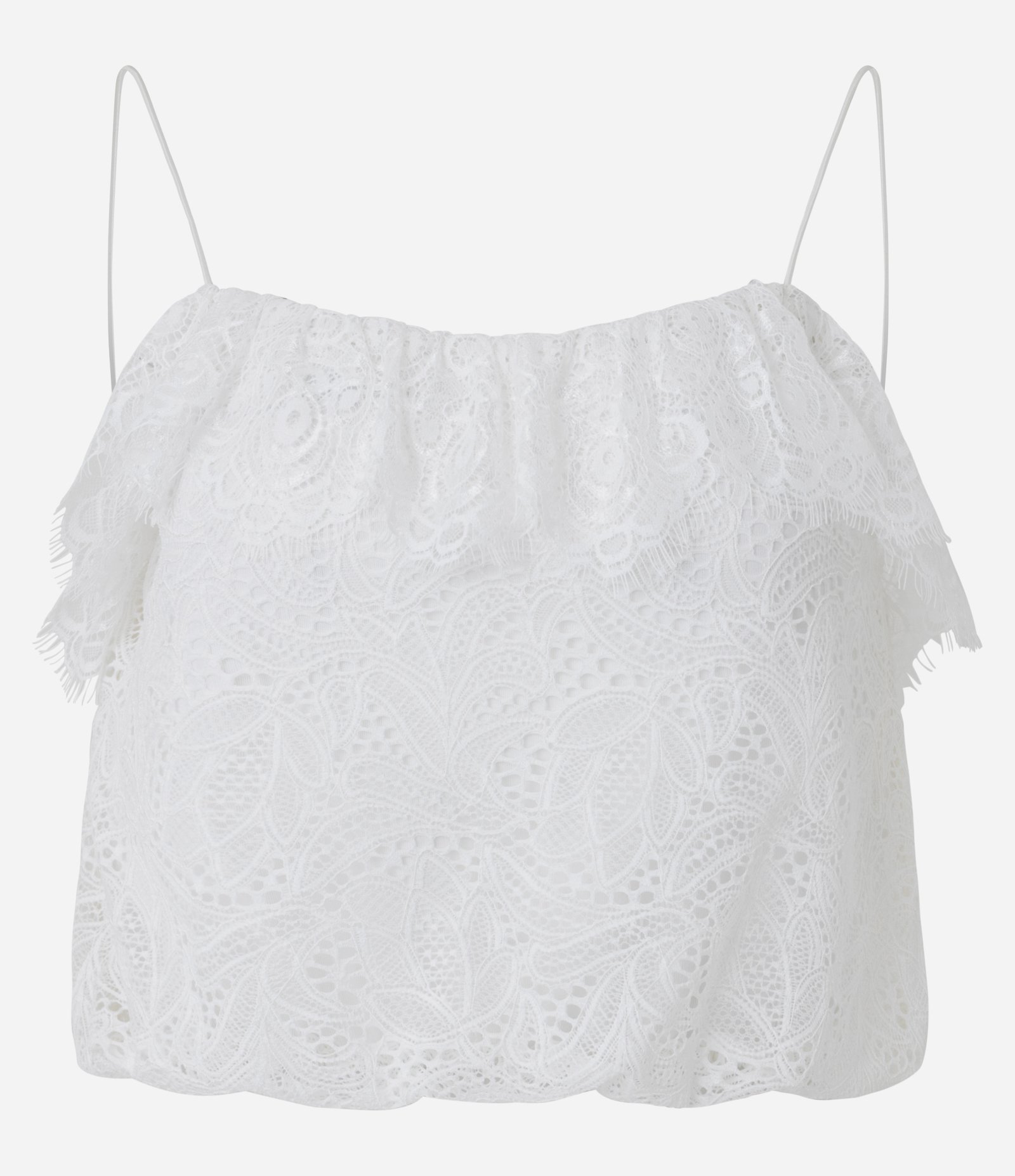 Blusa Cropped de Alcinha em Renda com Detalhes Branco 1