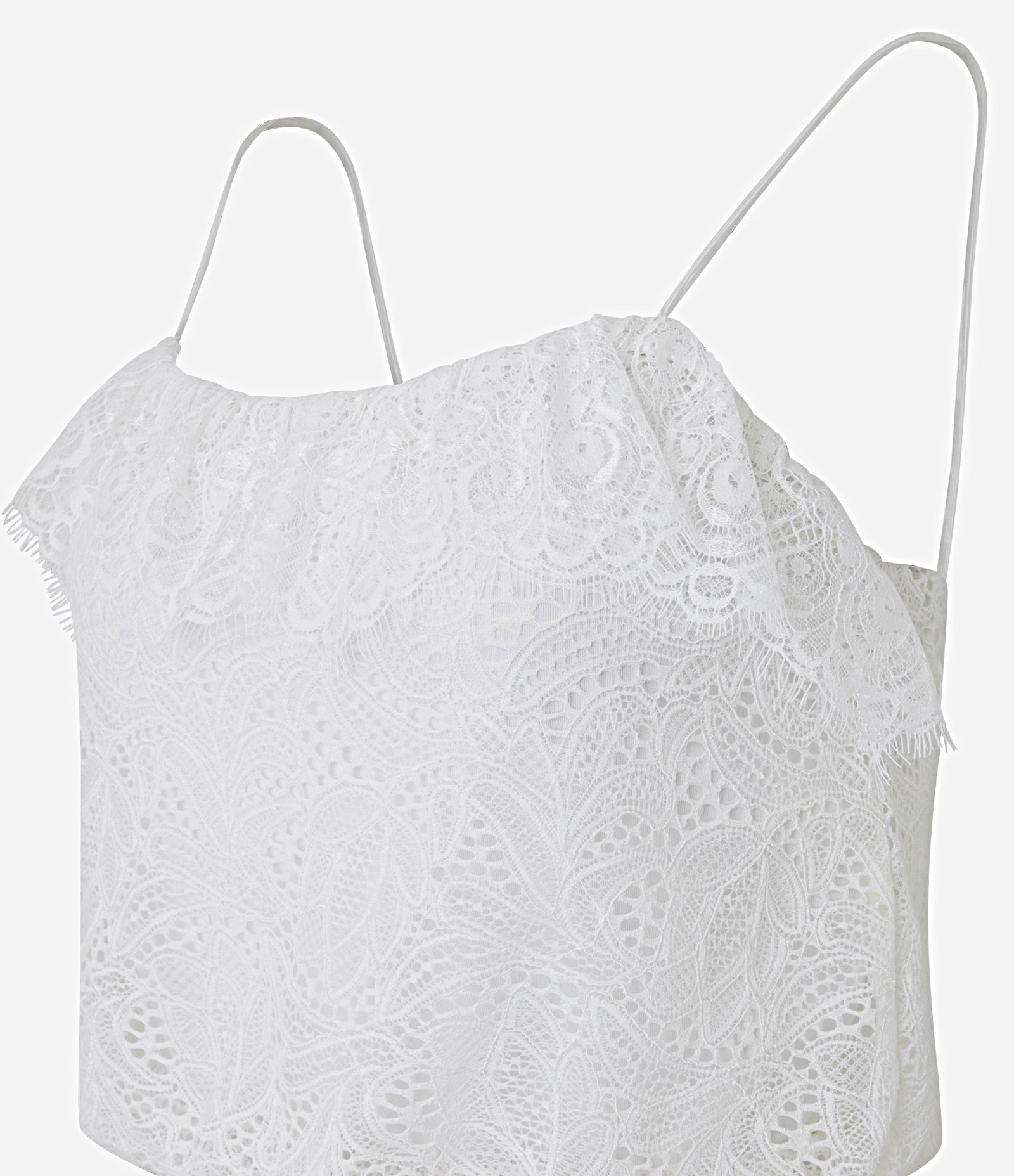 Blusa Cropped de Alcinha em Renda com Detalhes Branco 2