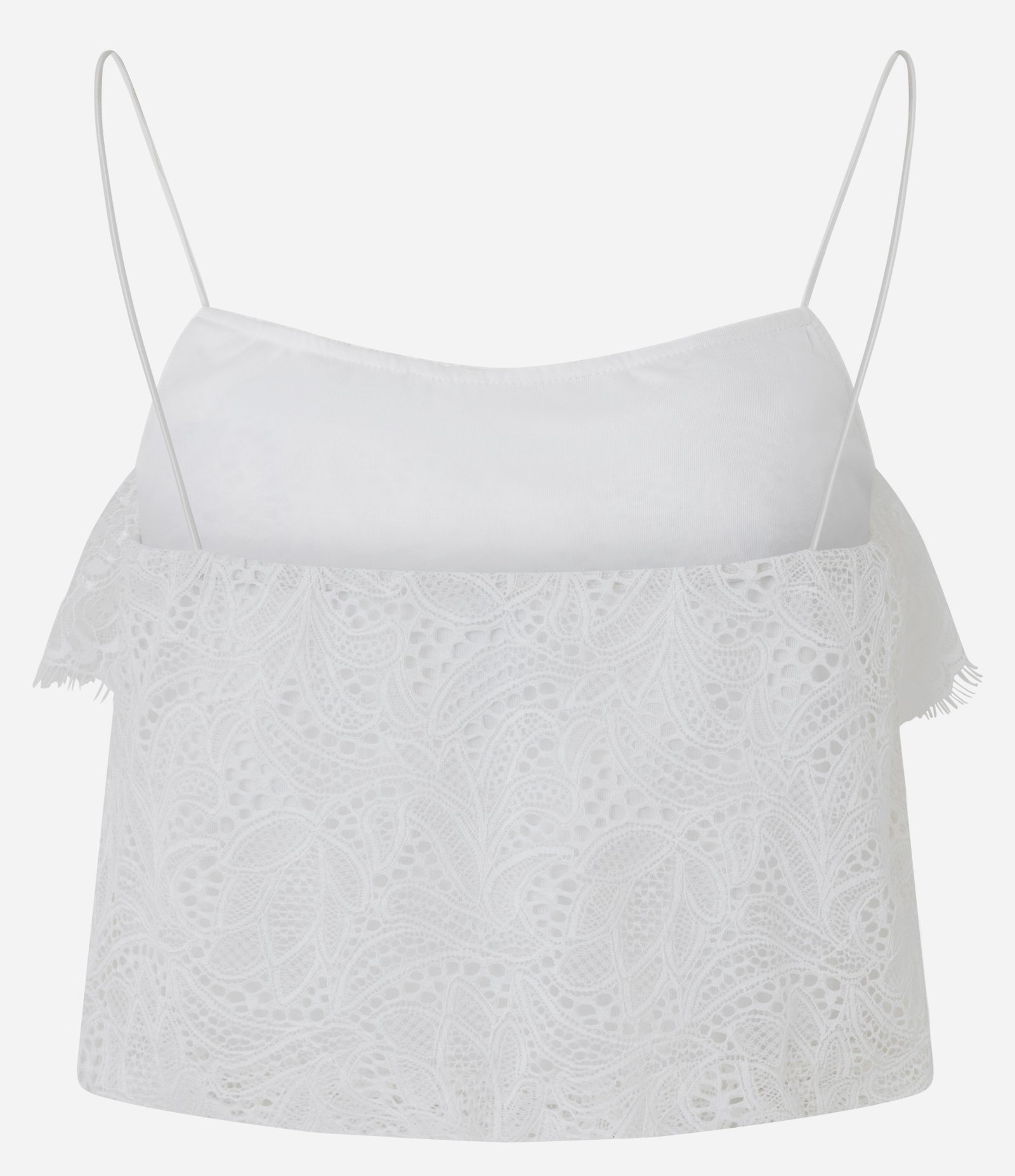 Blusa Cropped de Alcinha em Renda com Detalhes Branco 4