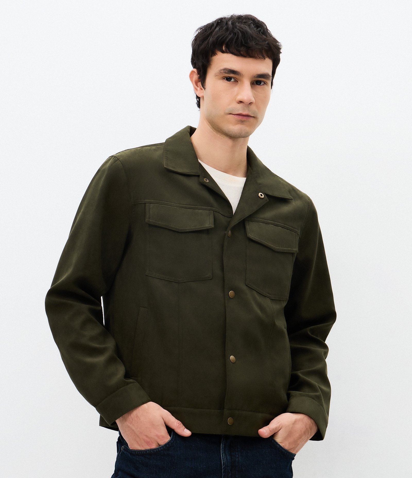 Jaqueta Trucker em Suede com Botões Verde 6
