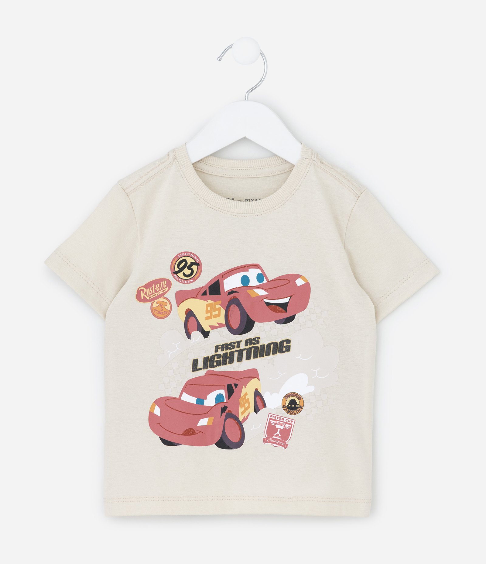 Camiseta Infantil com Estampa Carros Baby Fast as Lightning – Tam 1 a 6 Anos Bege Areia 1