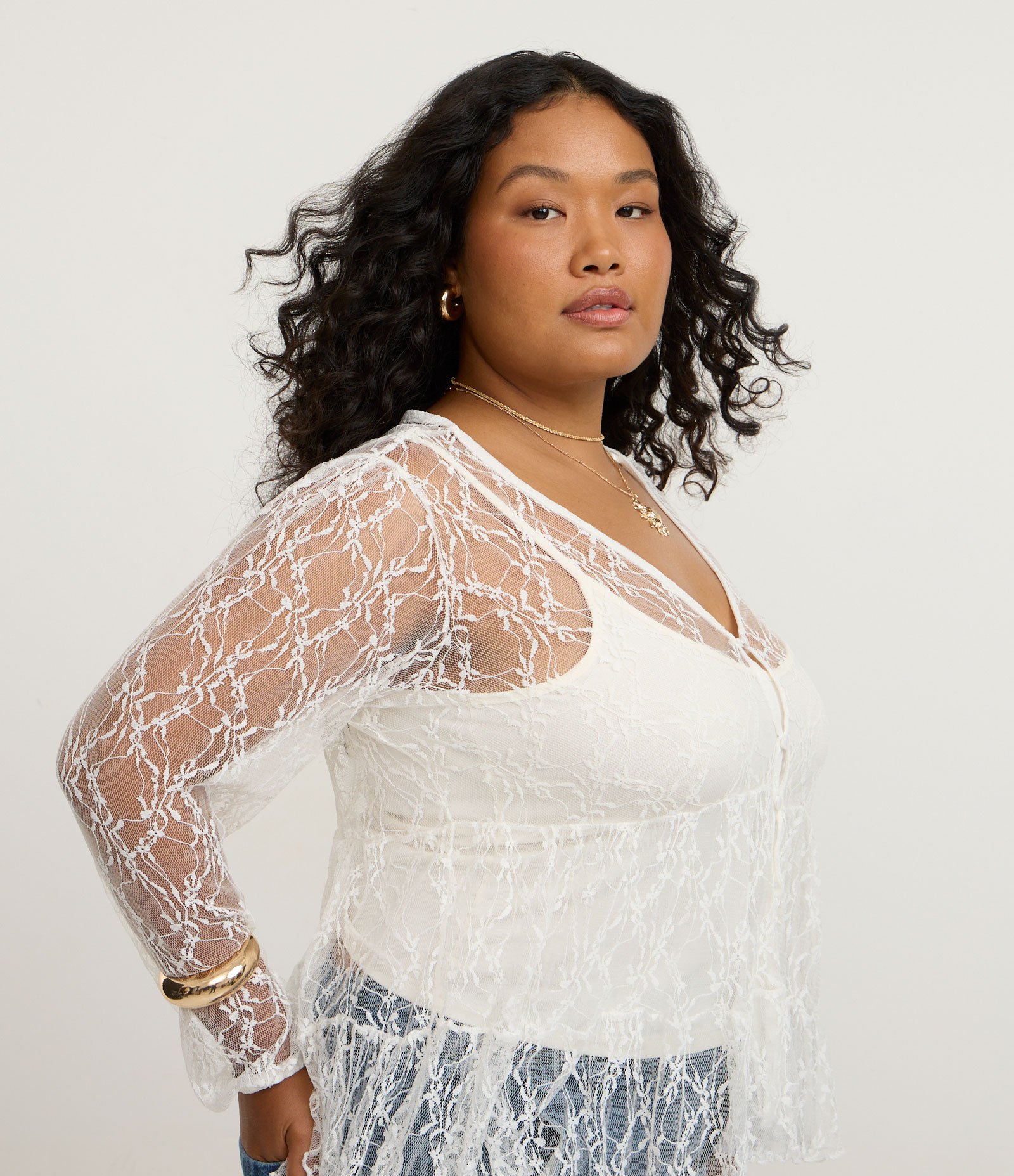 Bata Rendada com Manga Longa Curve e Plus Size Branco 1